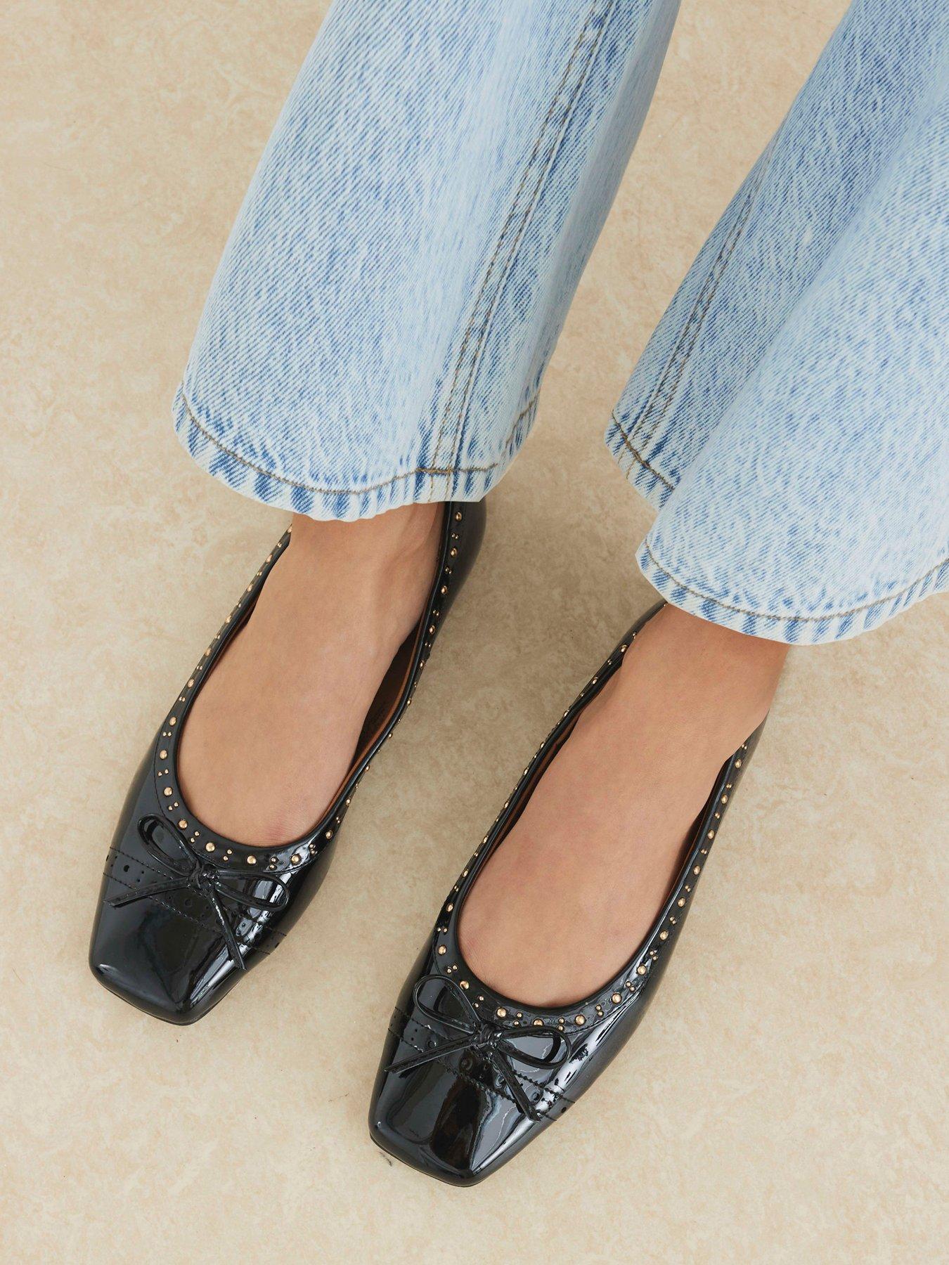 River Island Square Toe Pin Stud Ballet Pump - Black