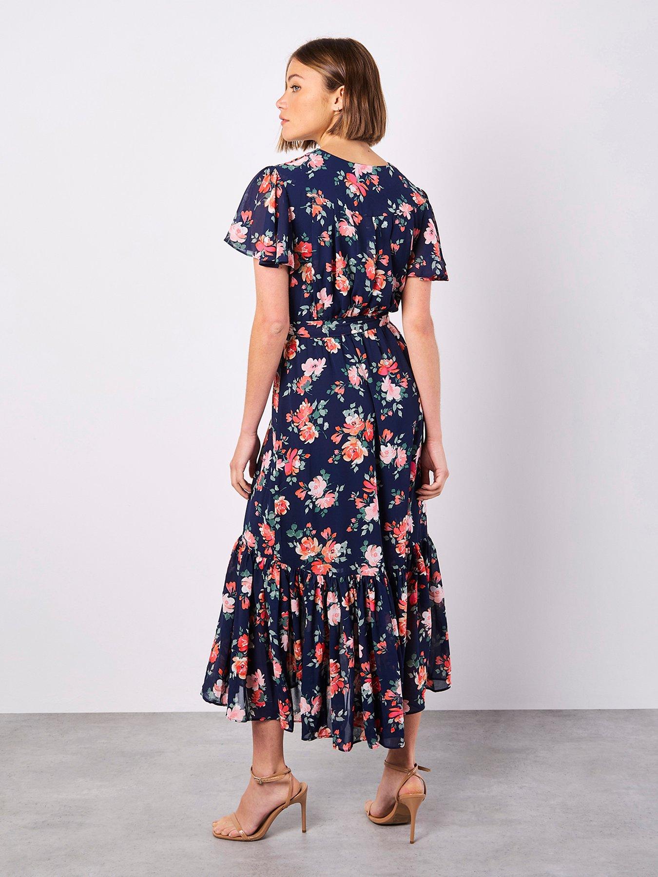 Image 2 of 4 of Apricot Painterly Roses Wrap Maxi Dress - Navy