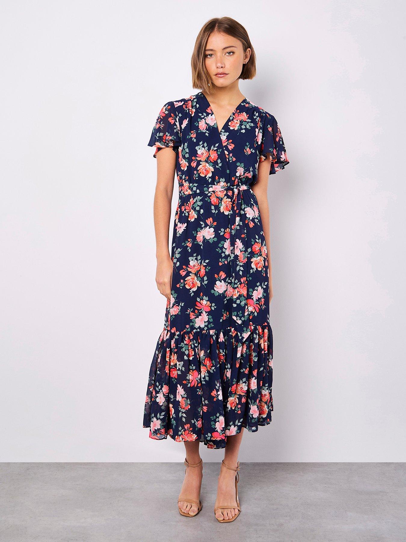 Image 3 of 4 of Apricot Painterly Roses Wrap Maxi Dress - Navy