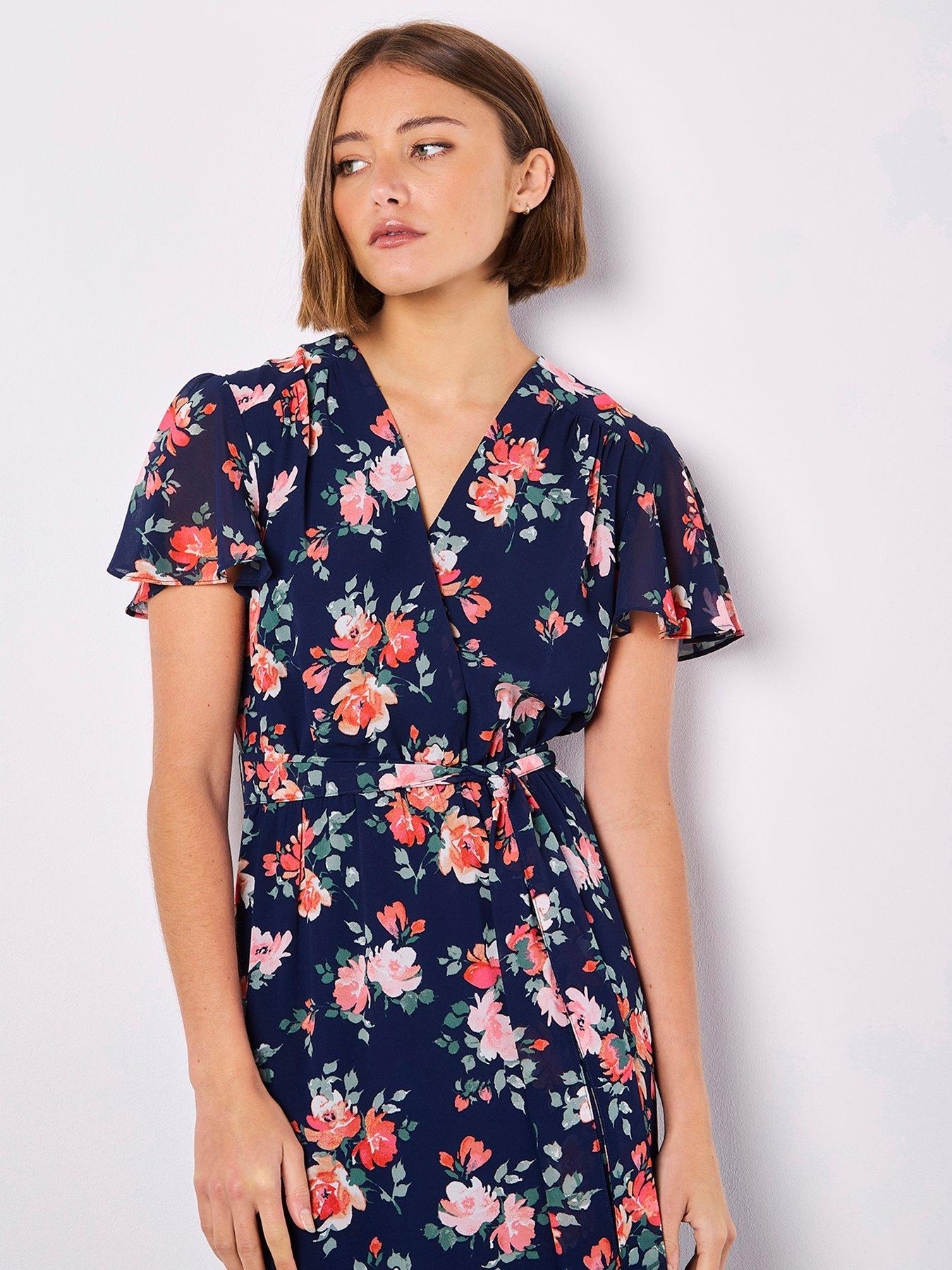 Image 4 of 4 of Apricot Painterly Roses Wrap Maxi Dress - Navy