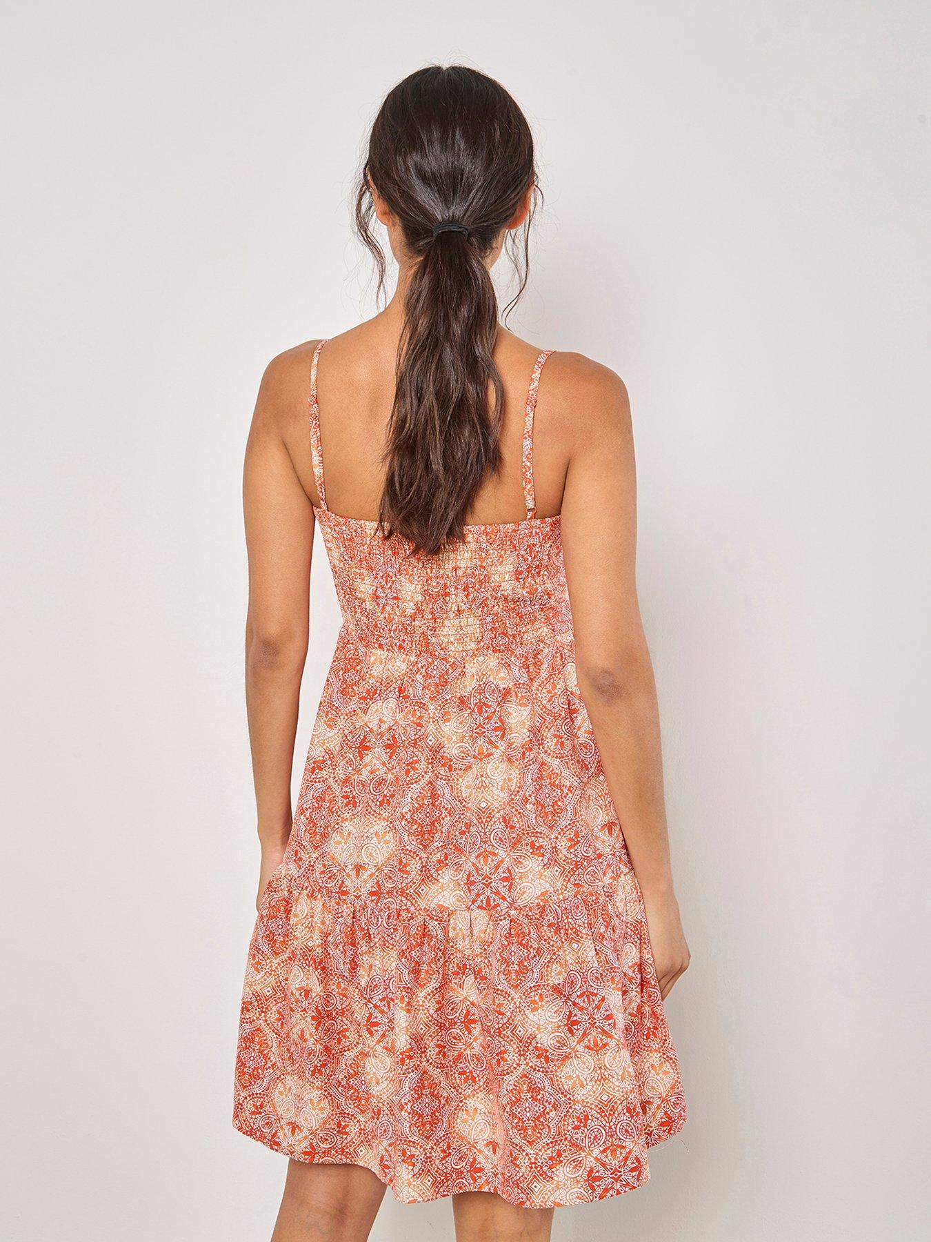 Image 2 of 4 of Apricot Batik Tile Print Cami Mini Dress - Orange