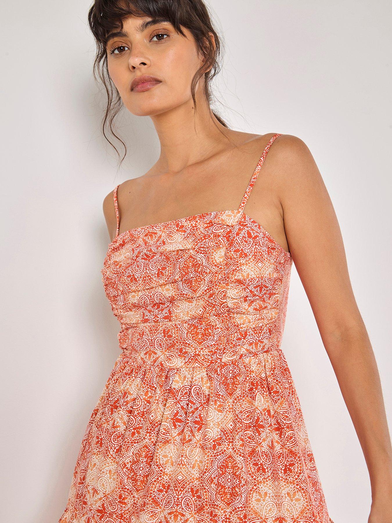 Image 3 of 4 of Apricot Batik Tile Print Cami Mini Dress - Orange