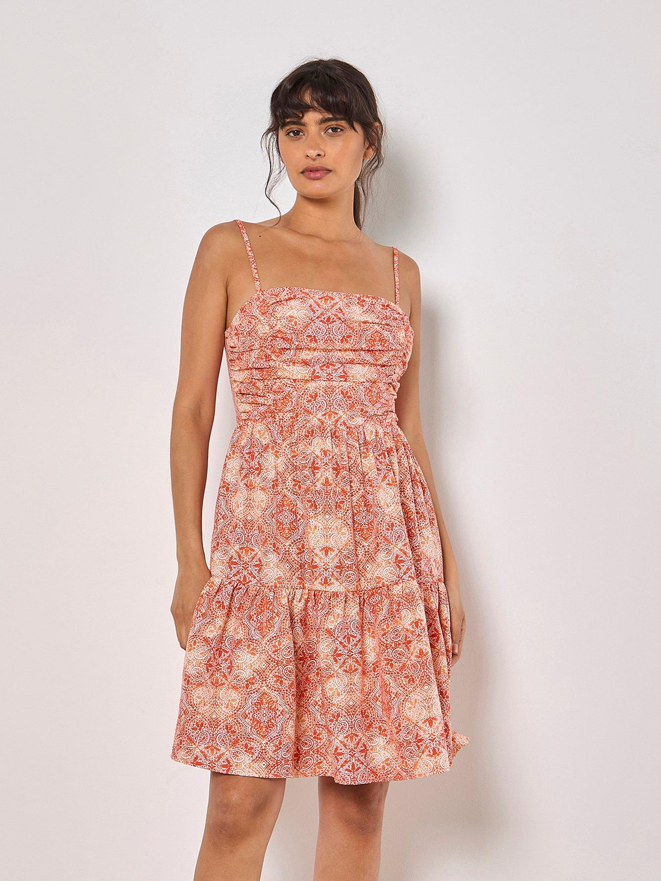 Image 4 of 4 of Apricot Batik Tile Print Cami Mini Dress - Orange