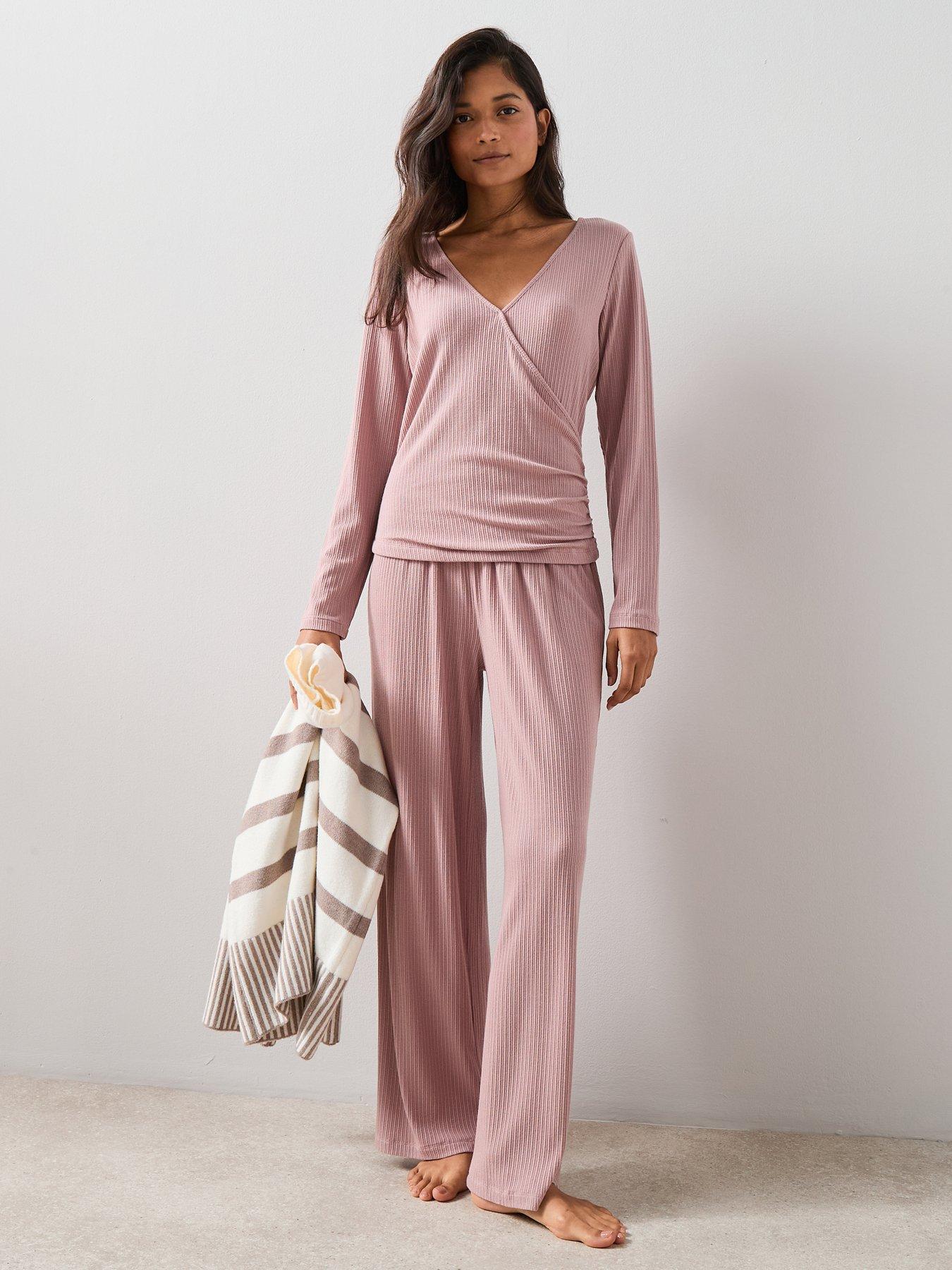 The Very Collection Pointelle Wrap Top And Wide Leg Trouser Pyjama Set - Pink