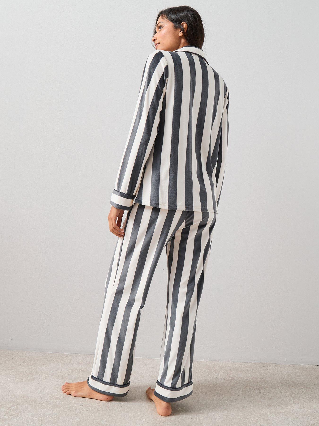 the-very-collection-stripe-fleece-revere-pyjama-set-greystillFront