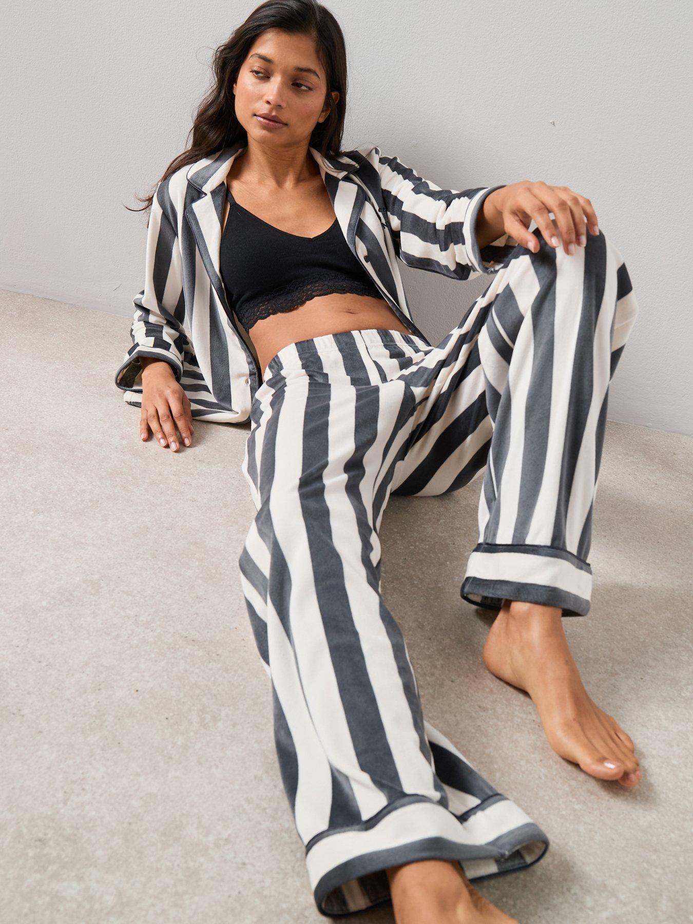 the-very-collection-stripe-fleece-revere-pyjama-set-greyoutfit