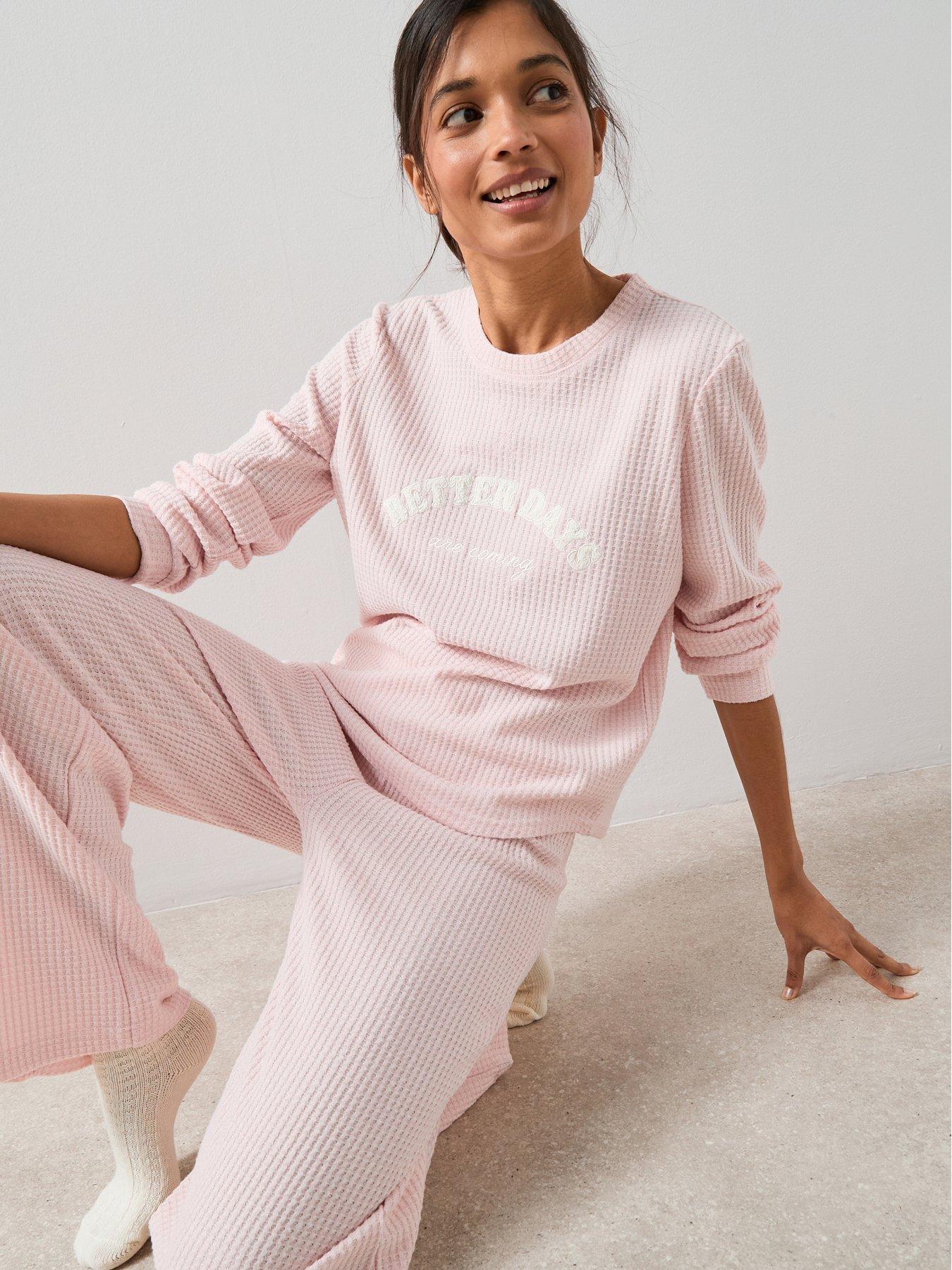 The Very Collection Waffle Textured Henley And Jogger Loungewear Set - Pink