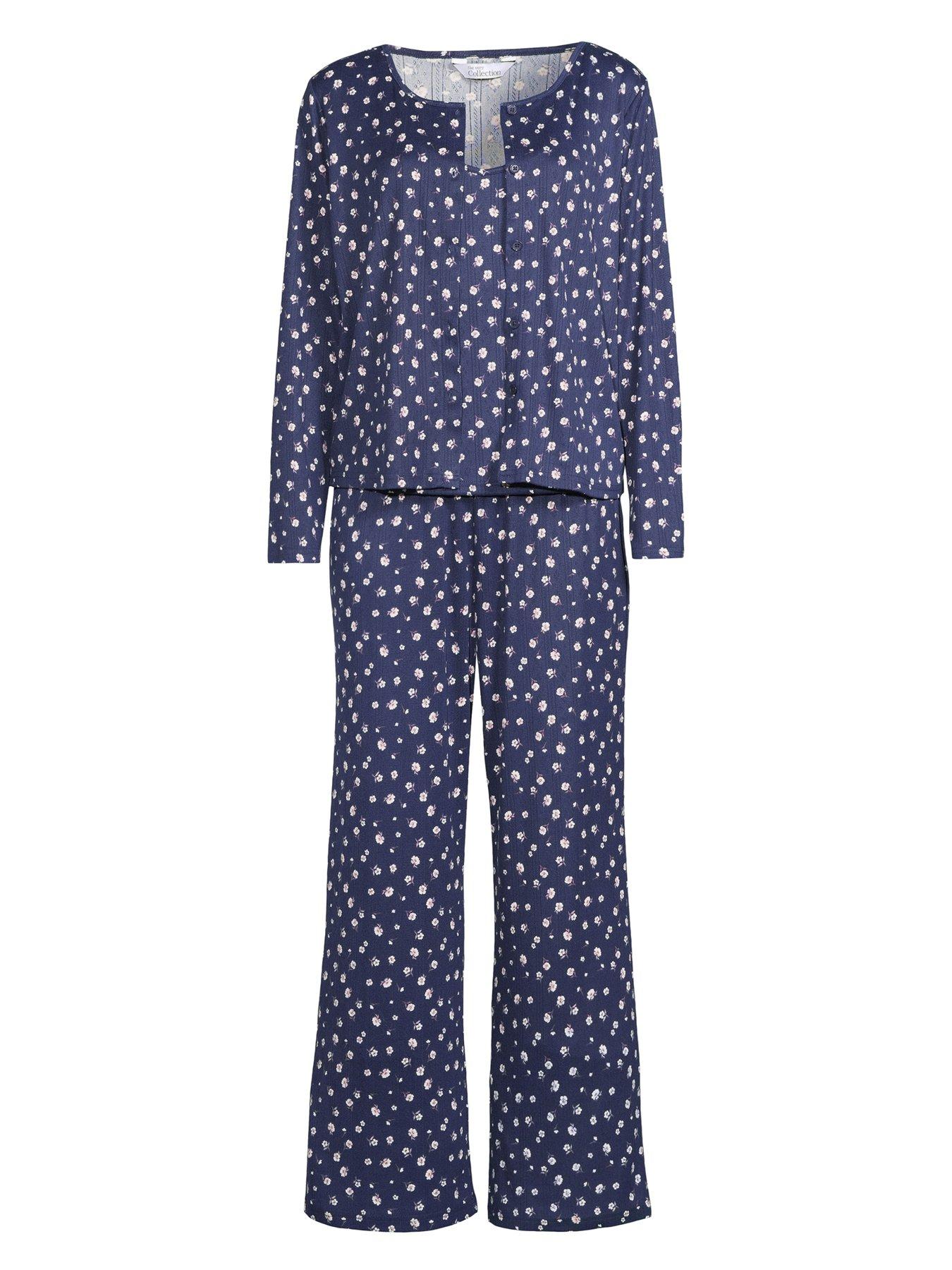 Image 7 of 7 of The Very Collection 3 Piece Ditsy Floral Jersey Long Sleeve Top, Cardigan And Wide Leg Pyjama Set - Blue