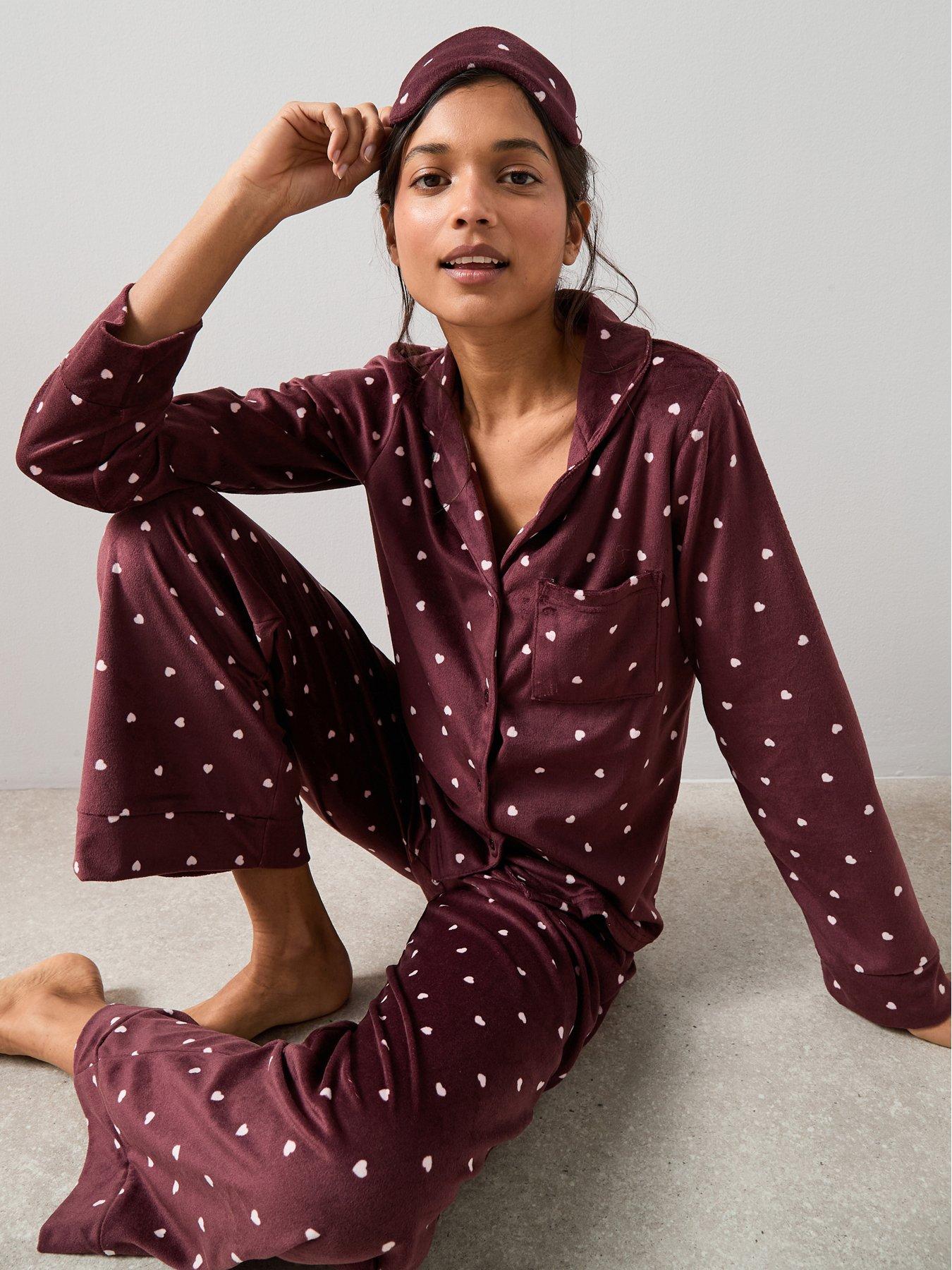 The Very Collection Baby Fleece Heart Print Revere Pyjama Set With Eyemask - Purple