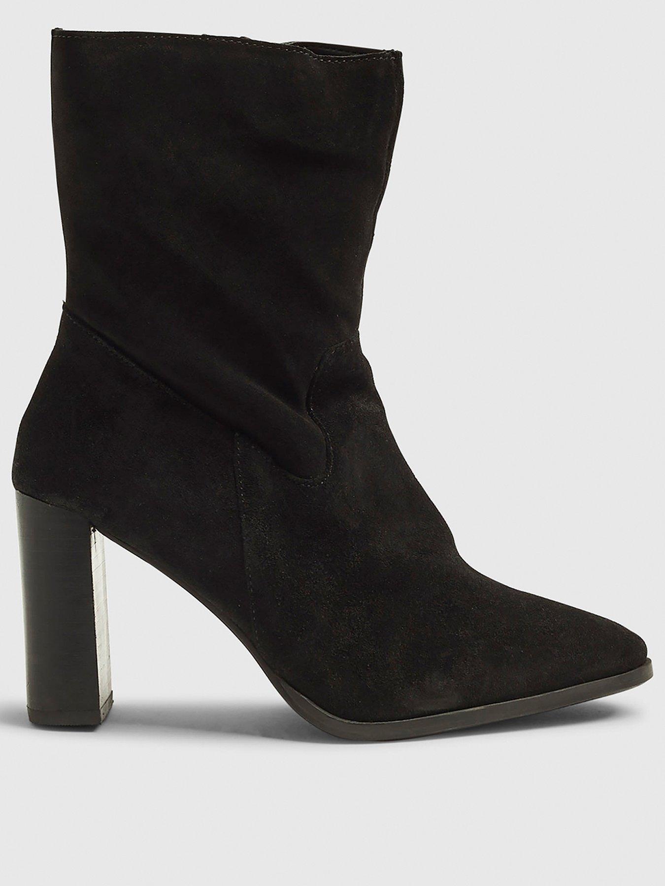 River Island Suede Heeled Ankle Boot - Black