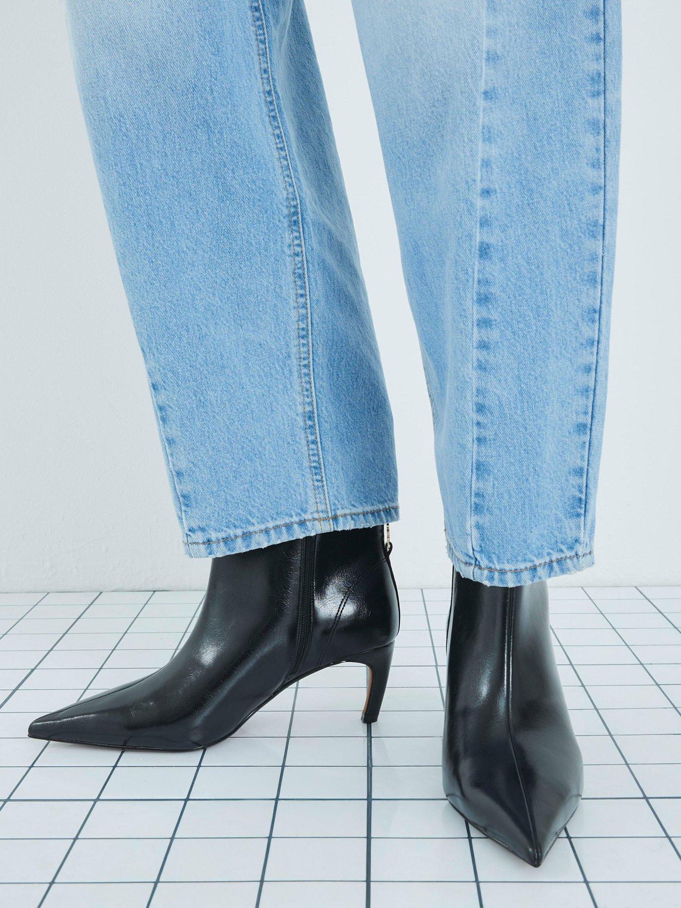 River Island Wide Point Kitten Heel Boot - Black