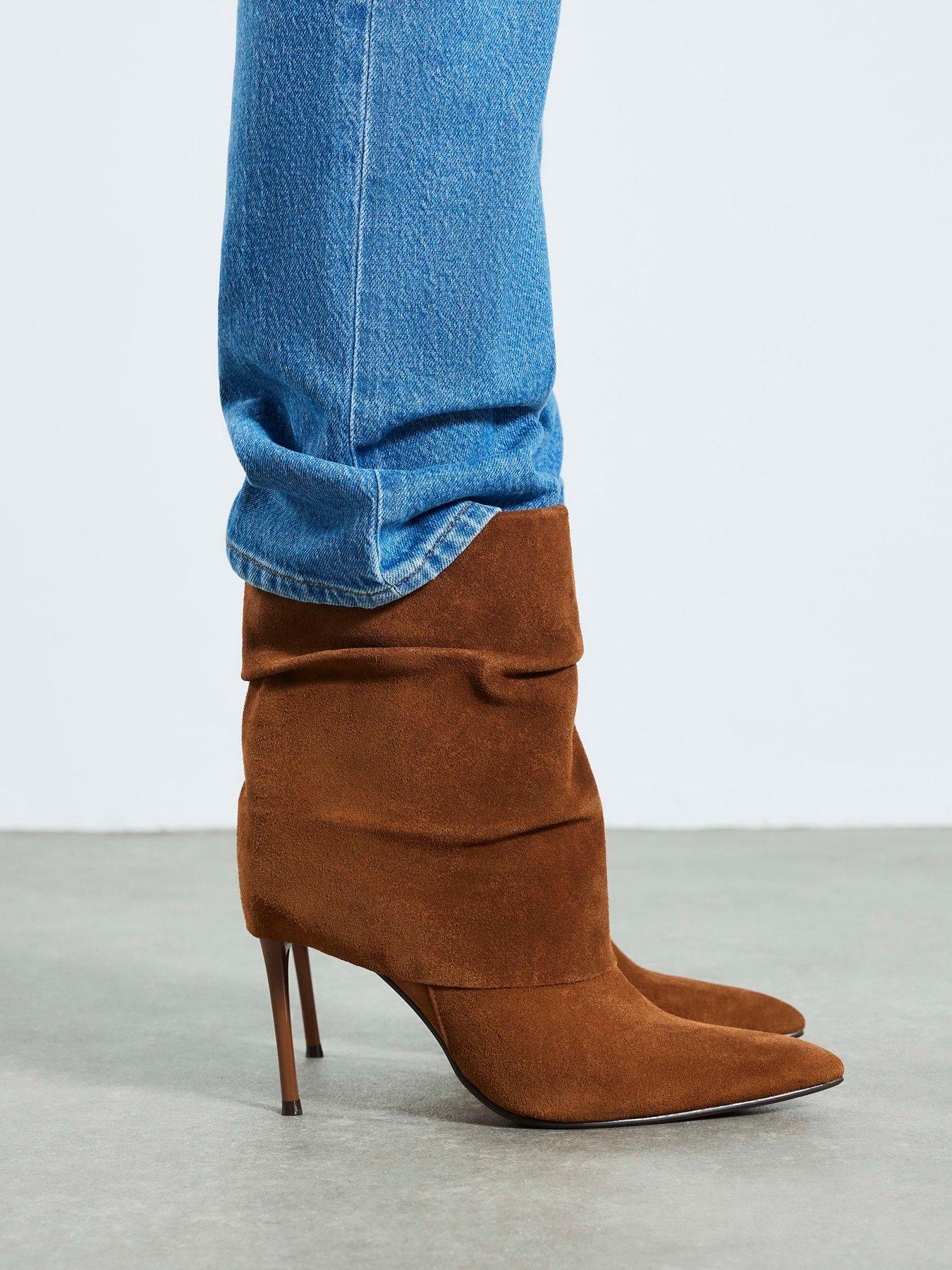 River Island Suede Fold Over Ankle Boot - Brown