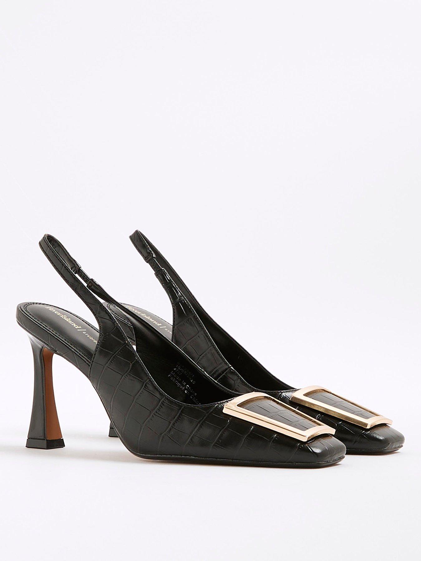 Image 3 of 6 of River Island Croc Buckle Slingback - Black
