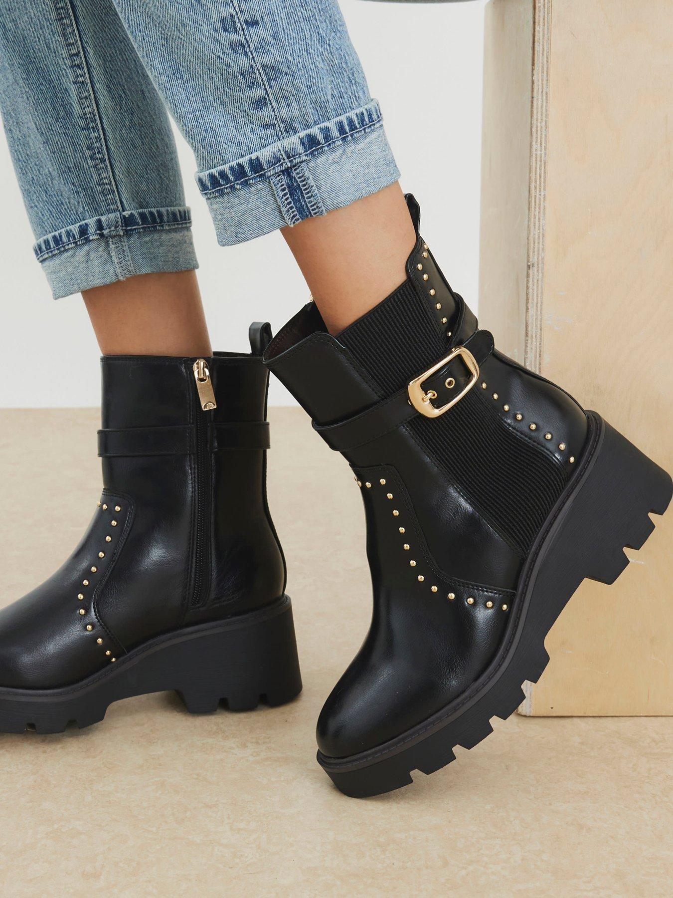 river-island-studded-buckle-wedge-boot-black