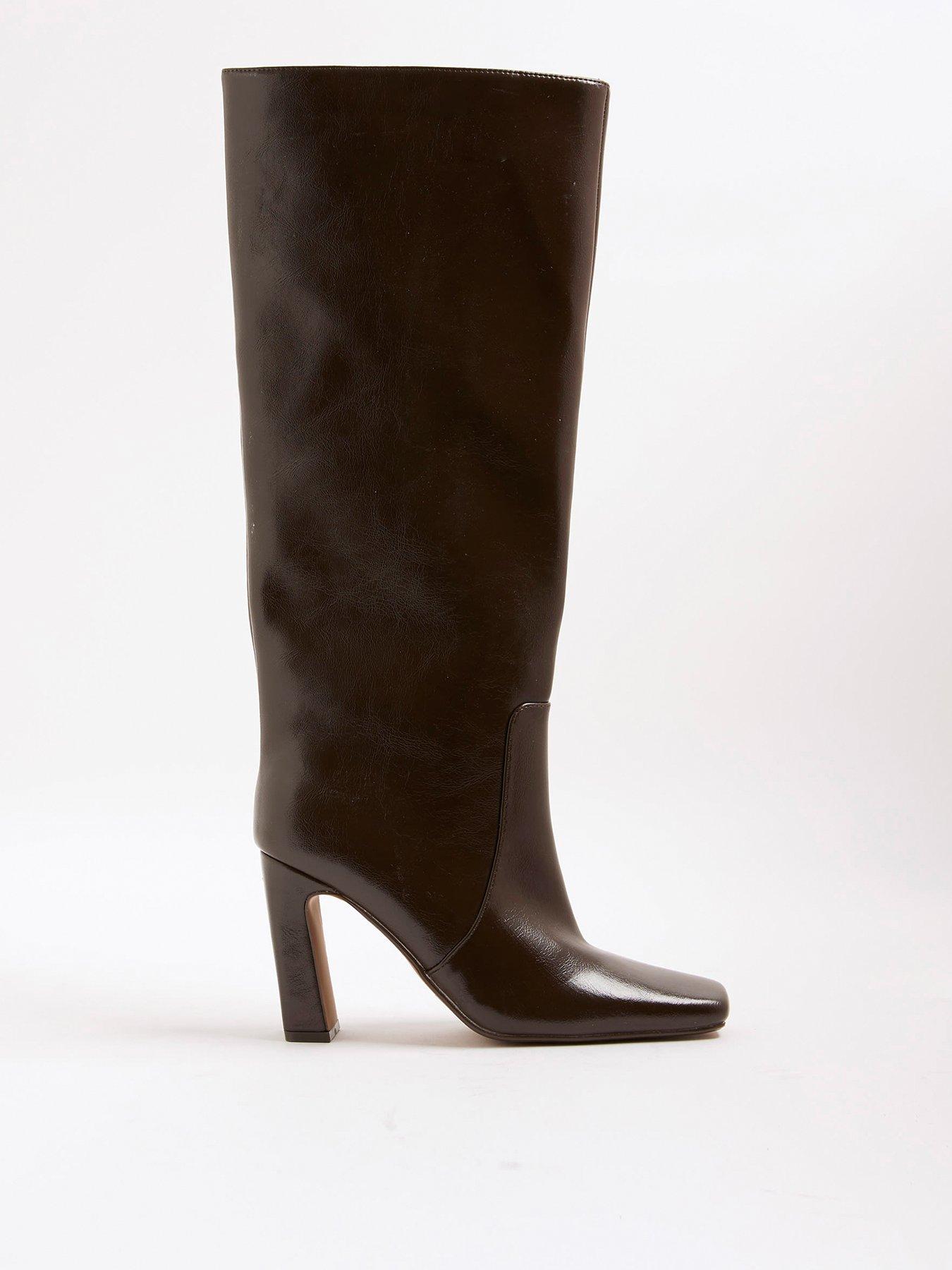 Image 2 of 6 of River Island Chisel Toe High Leg Boot - Brown