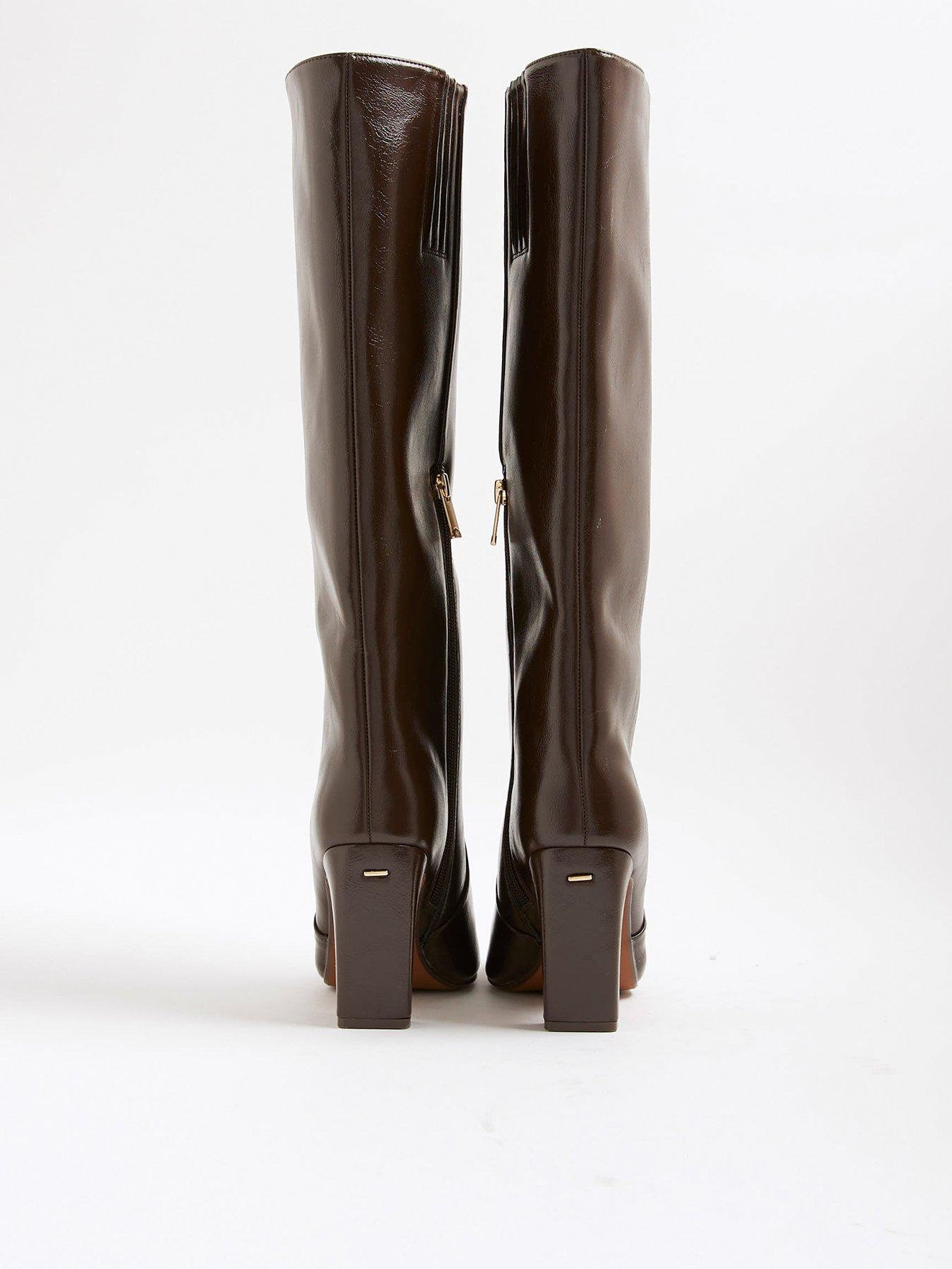 Image 4 of 6 of River Island Chisel Toe High Leg Boot - Brown