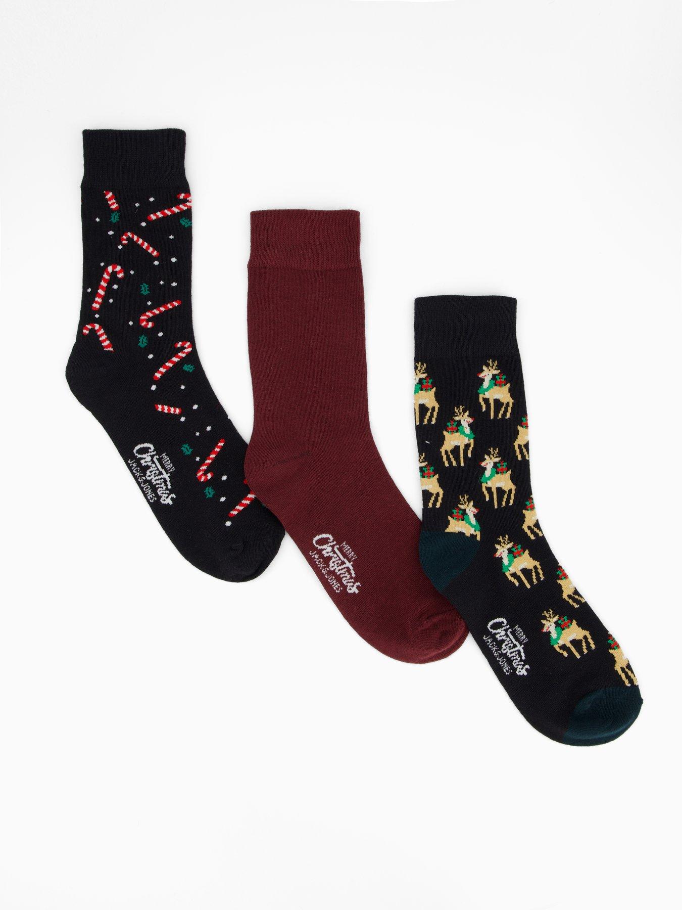 Jack & Jones Candy Cane 3 Pack Christmas Crew Socks Giftbox - Navy