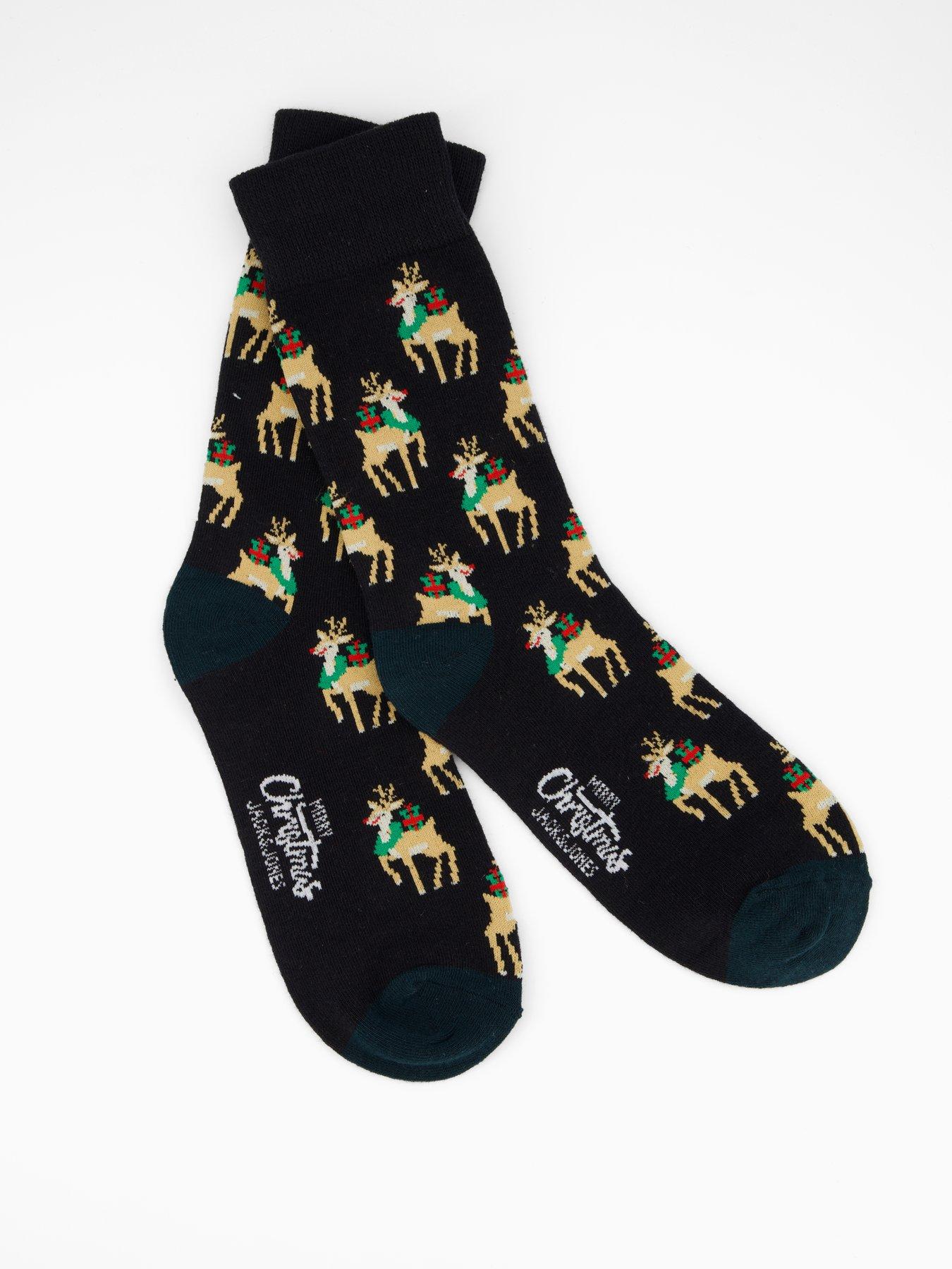 Image 2 of 3 of Jack & Jones Candy Cane 3 Pack Christmas Crew Socks Giftbox - Navy