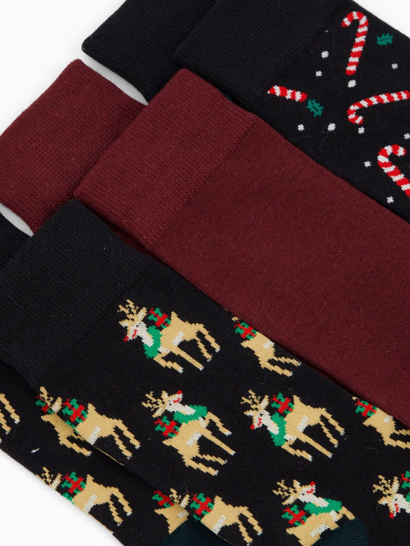 Image 3 of 3 of Jack & Jones Candy Cane 3 Pack Christmas Crew Socks Giftbox - Navy