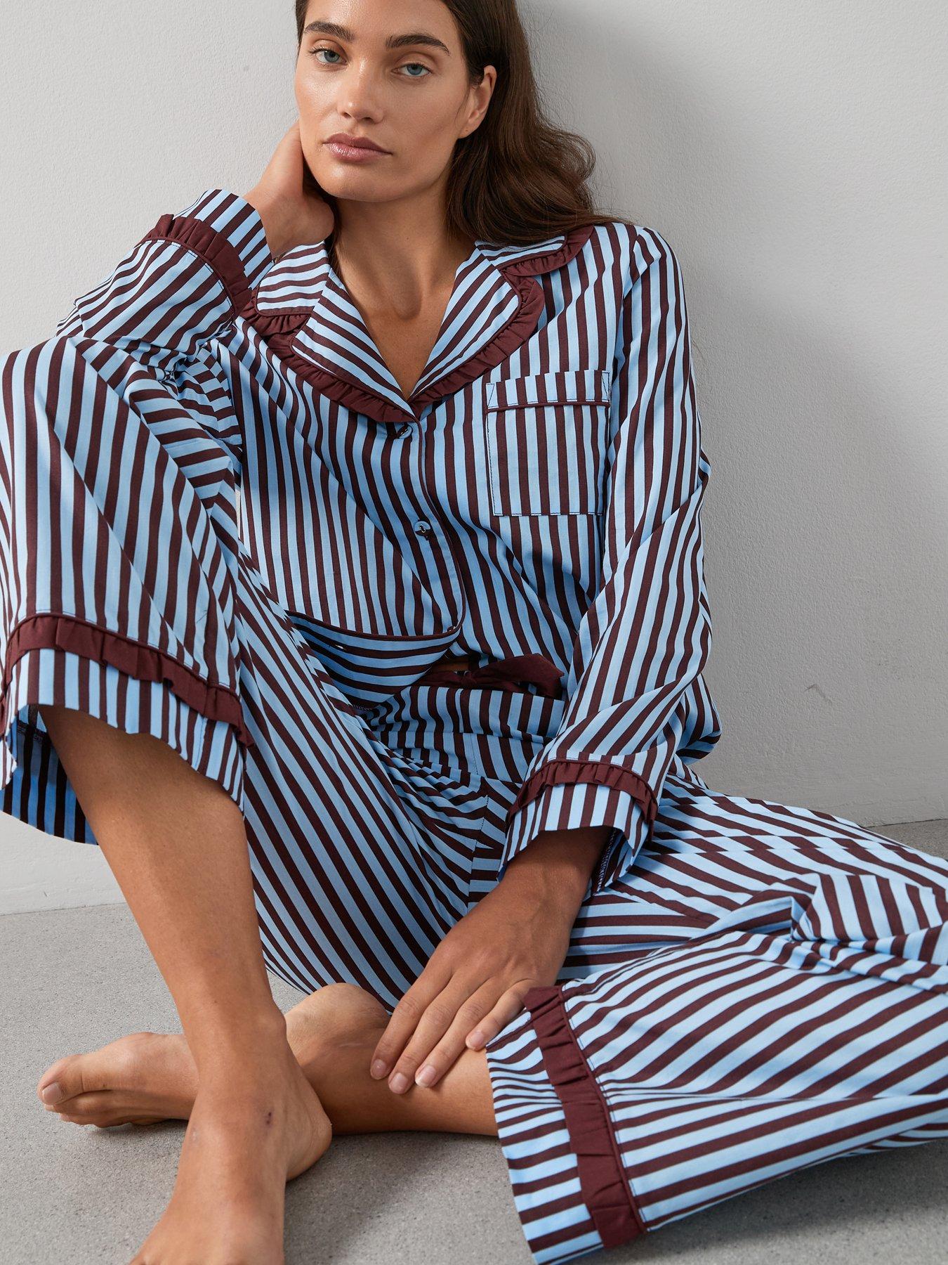 the-very-collection-contrast-collar-stripe-cotton-revere-pyjama-set-bluefront