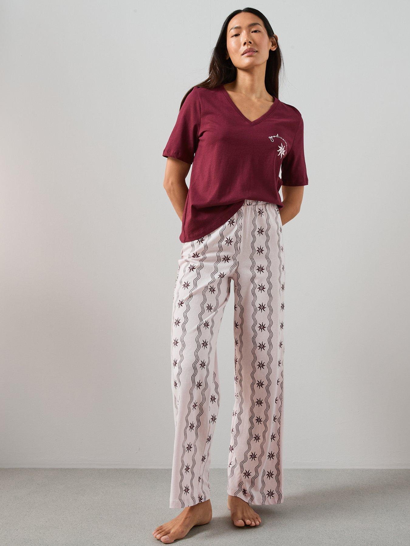 the-very-collection-v-neck-sun-abstract-print-tshirt-and-wide-leg-pyjama-bottoms-pinkback