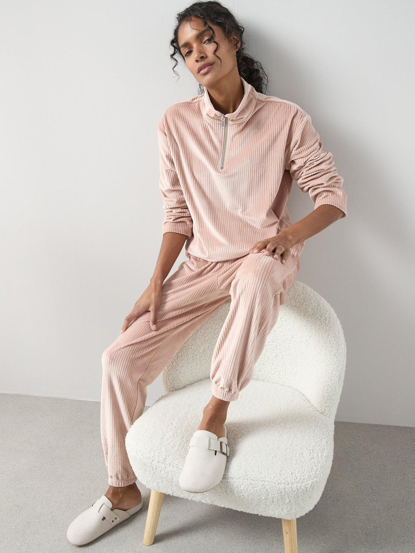 the-very-collection-velour-half-zip-fleece-and-jogger-loungewear-set-blushfront