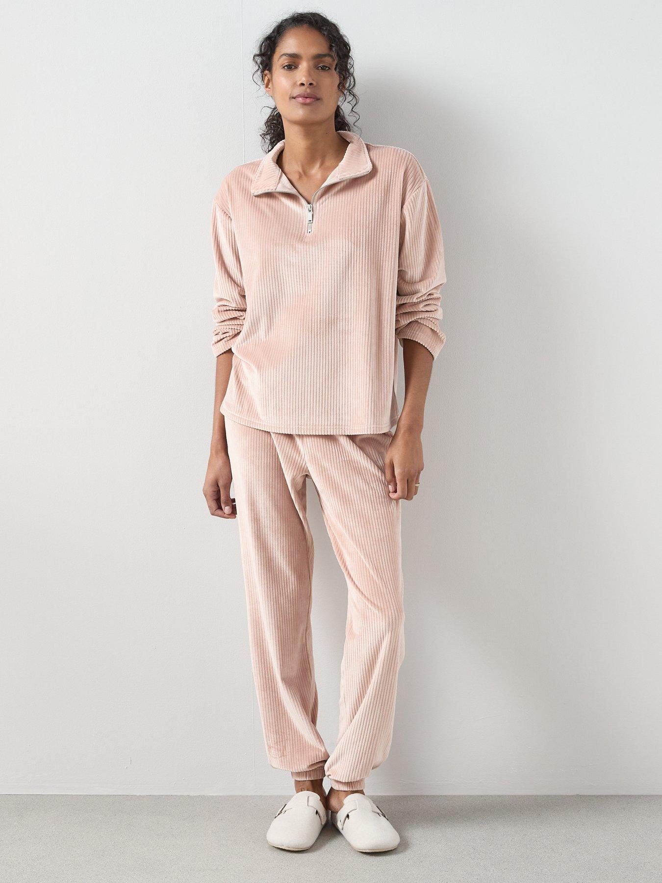 the-very-collection-velour-half-zip-fleece-and-jogger-loungewear-set-blushback