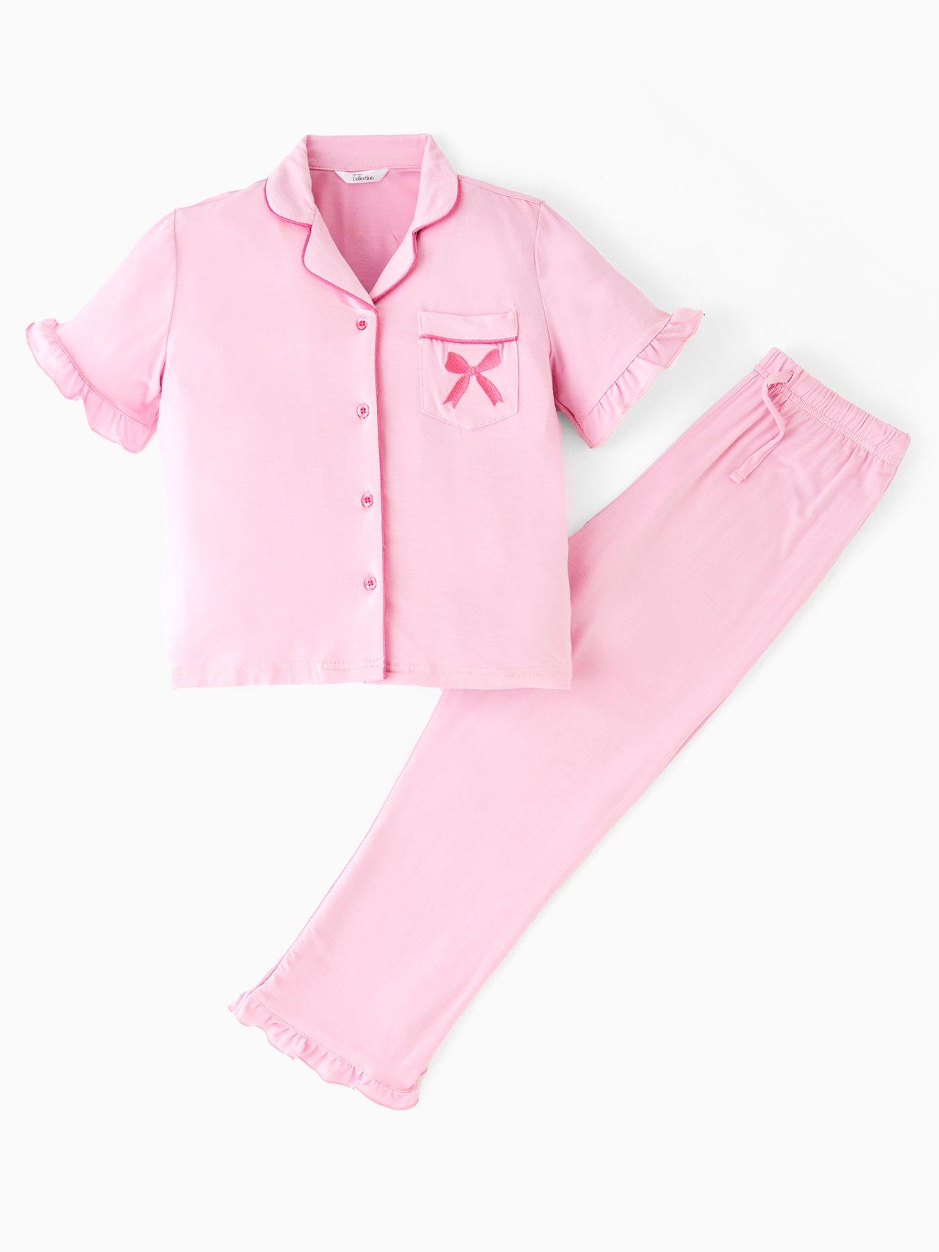 The Very Collection Girls Short Sleeve Bow Pocket Pyjamas - Pink