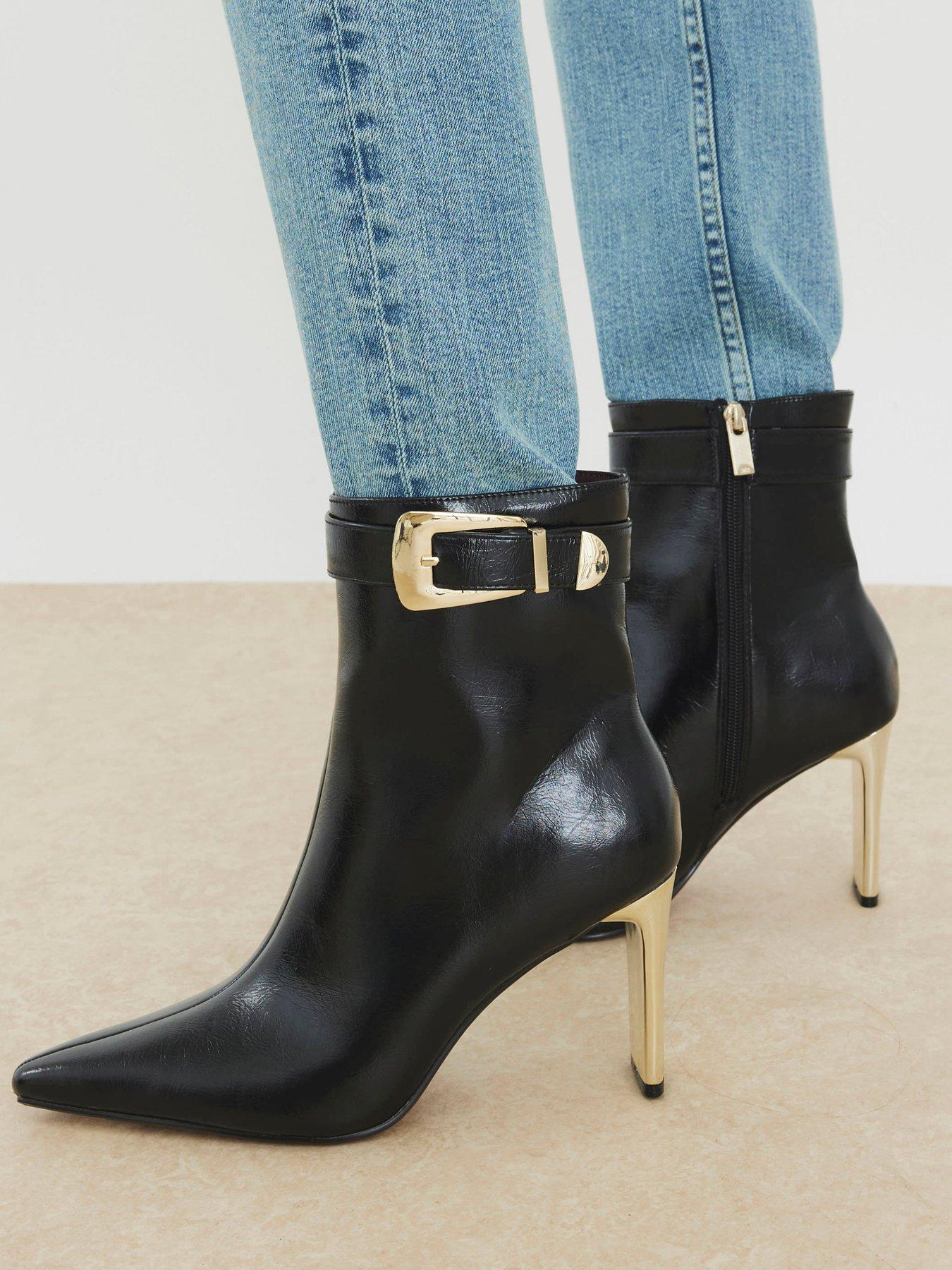 River Island Metal Heel Point Toe Boot - Black