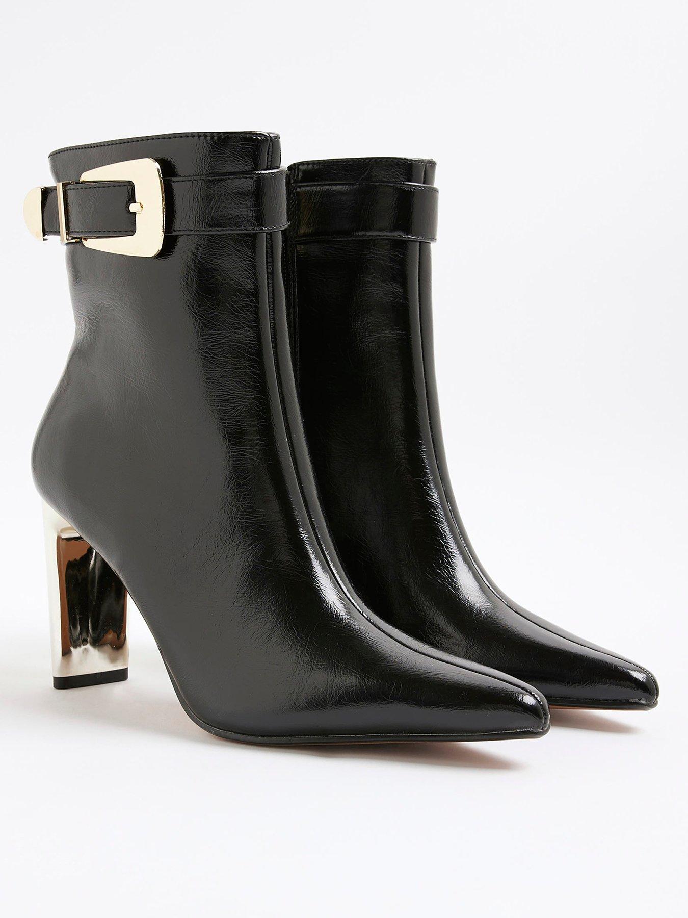 Image 3 of 6 of River Island Metal Heel Point Toe Boot - Black
