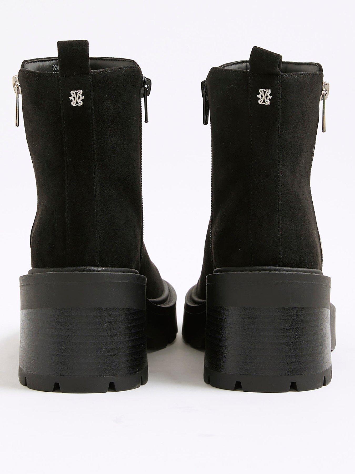 Image 2 of 4 of River Island Block Heeled Side Zip Boot - Black
