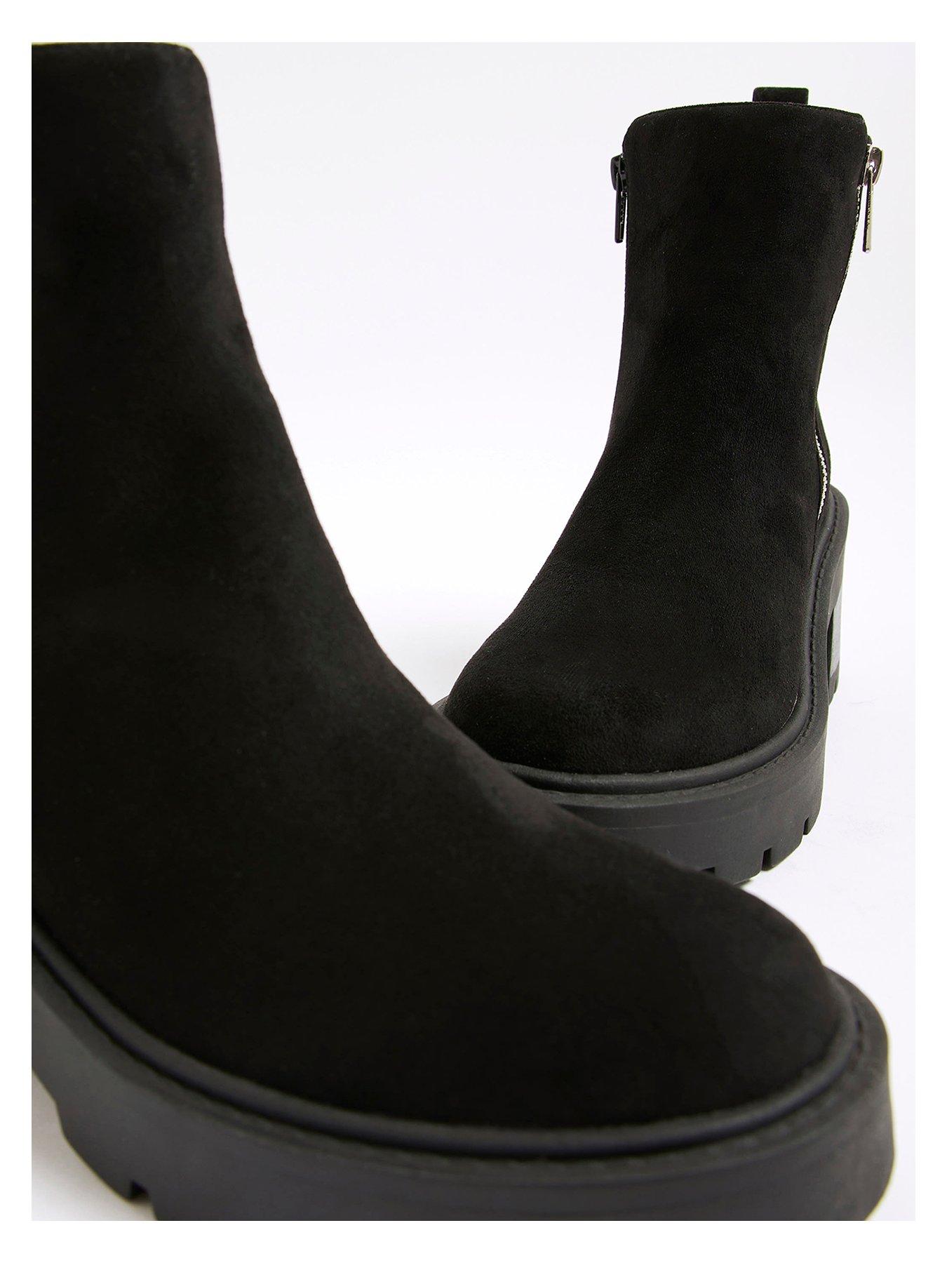 Image 4 of 4 of River Island Block Heeled Side Zip Boot - Black