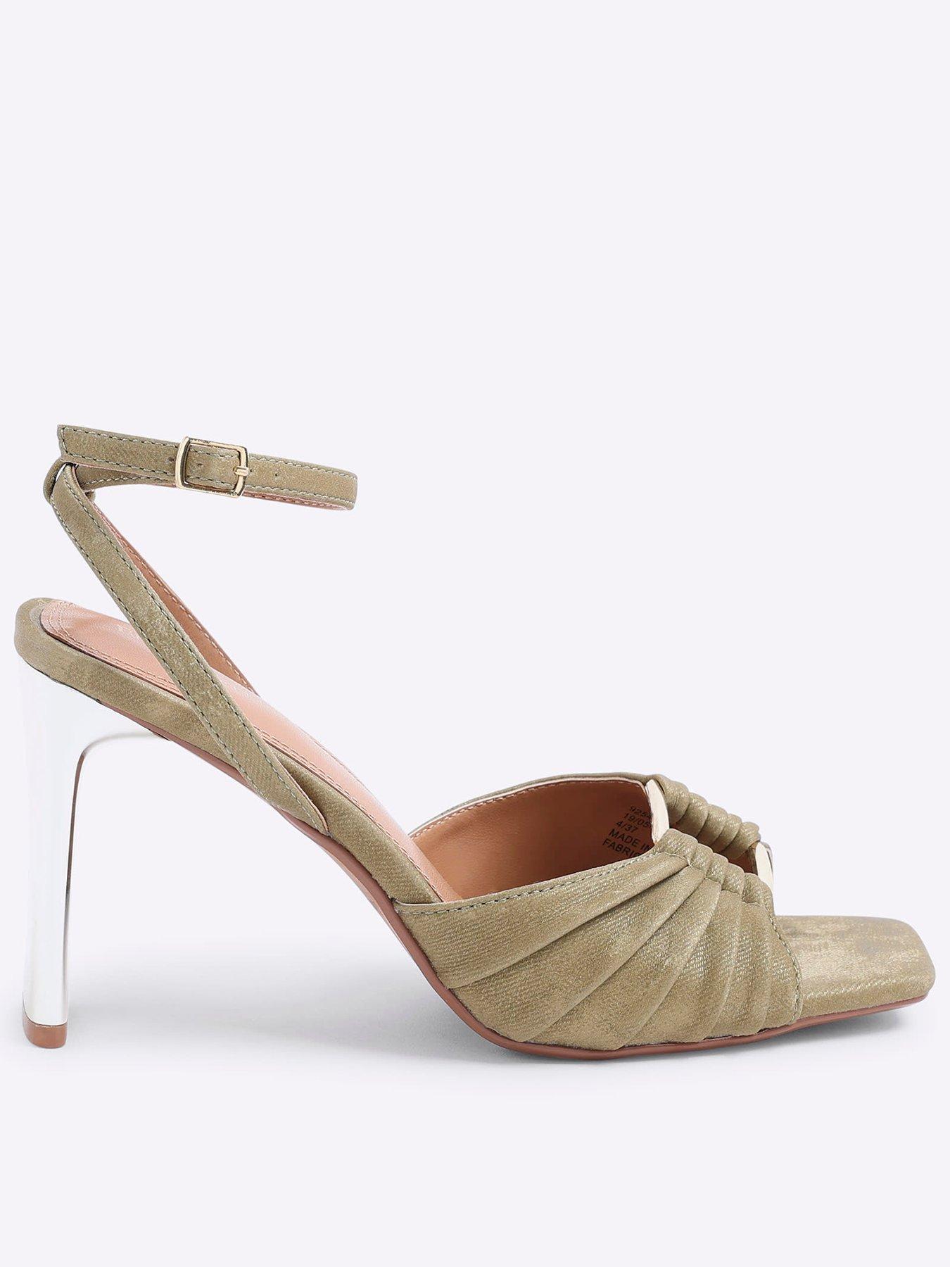 Image 1 of 6 of River Island Pleated Ring Heeled Sandals - Green