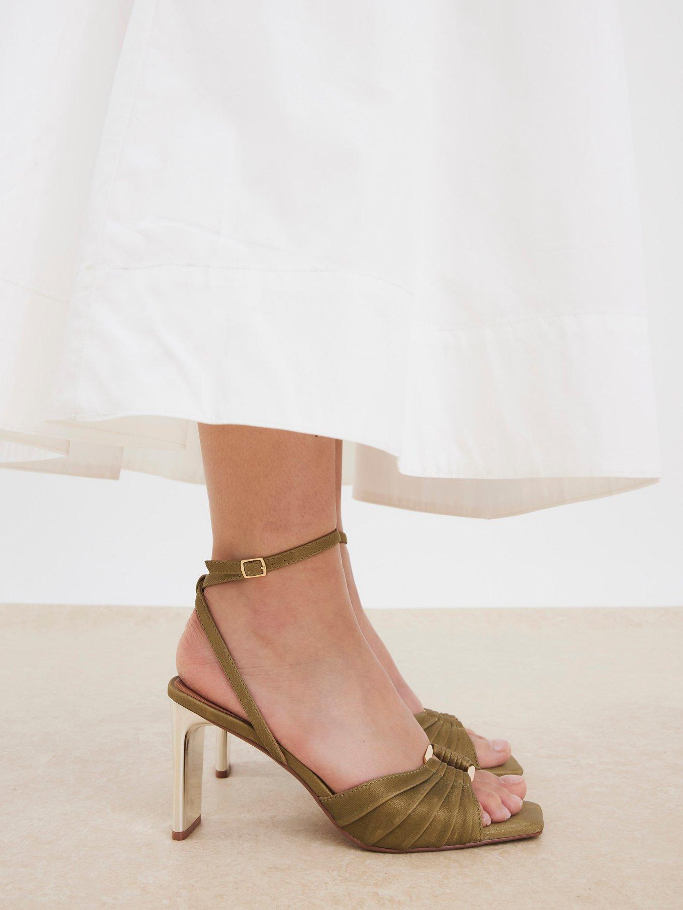 Image 2 of 6 of River Island Pleated Ring Heeled Sandals - Green