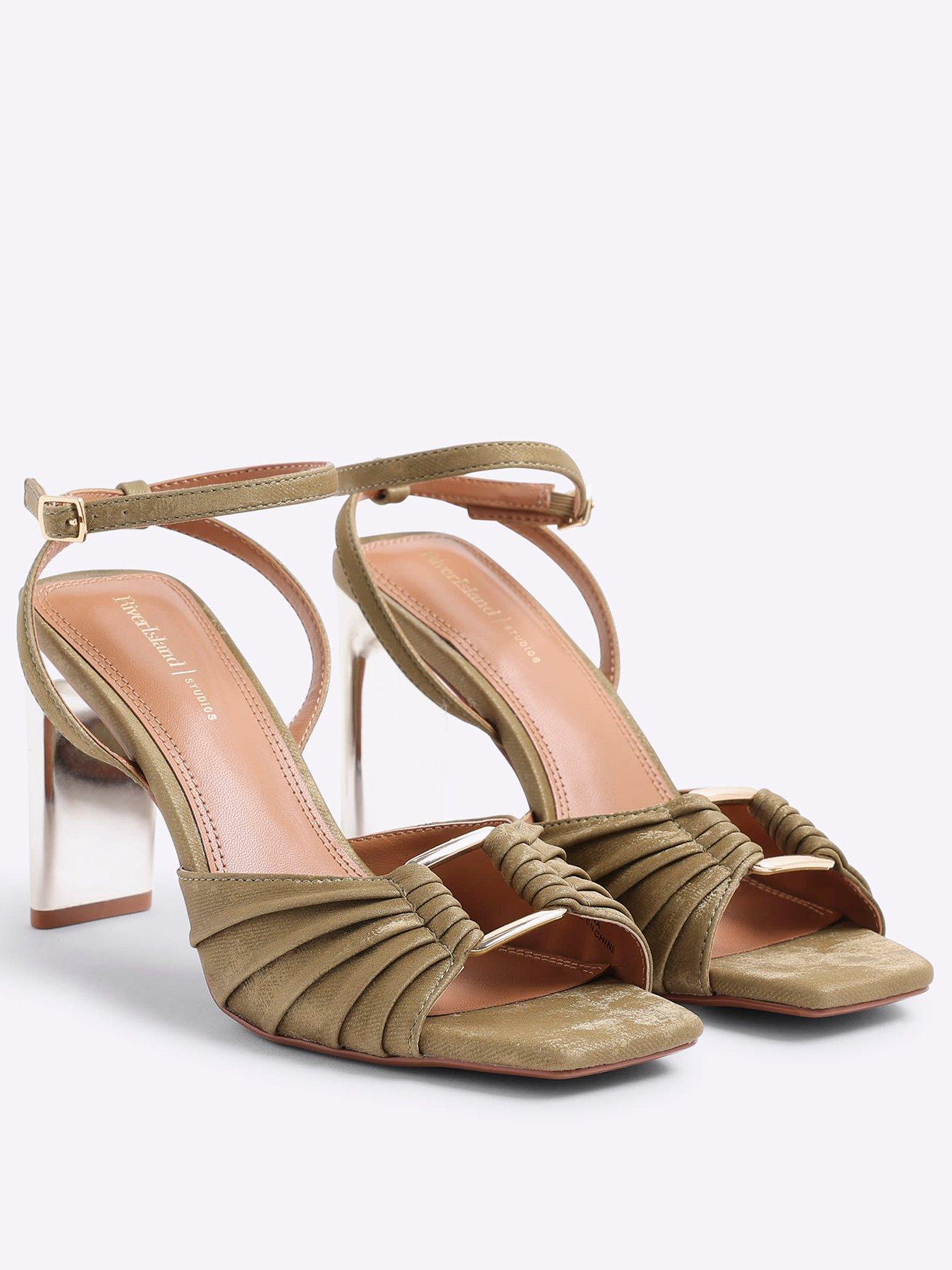 Image 4 of 6 of River Island Pleated Ring Heeled Sandals - Green