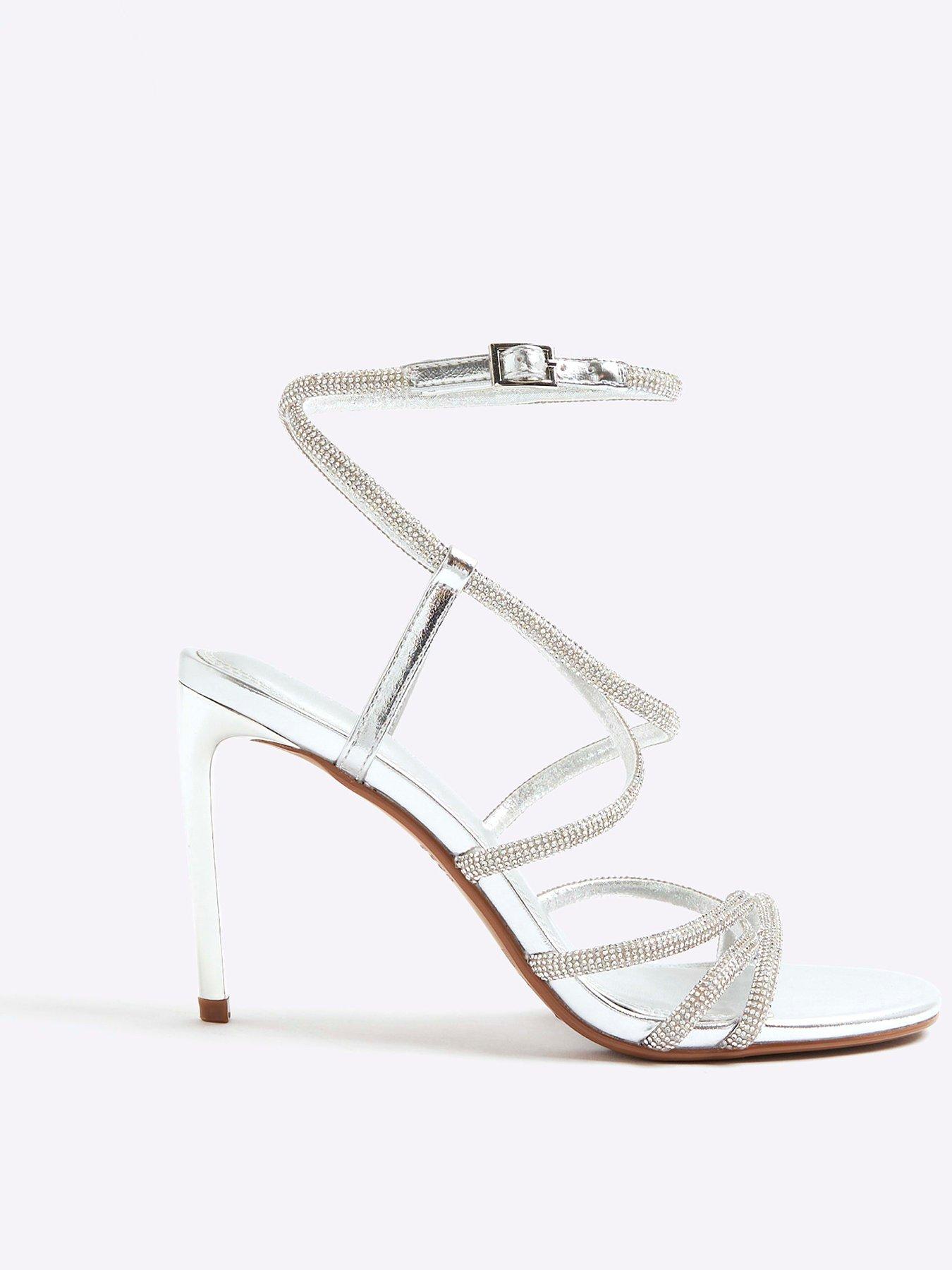 River Island Diamante Strap Heeled Sandals - Silver
