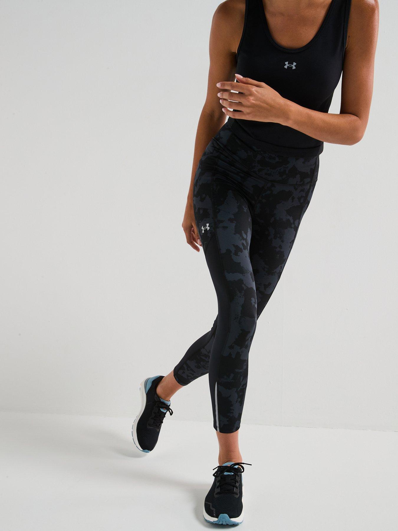 UNDER ARMOUR Womens Running Launch Ankle Print Tights - Black/Grey