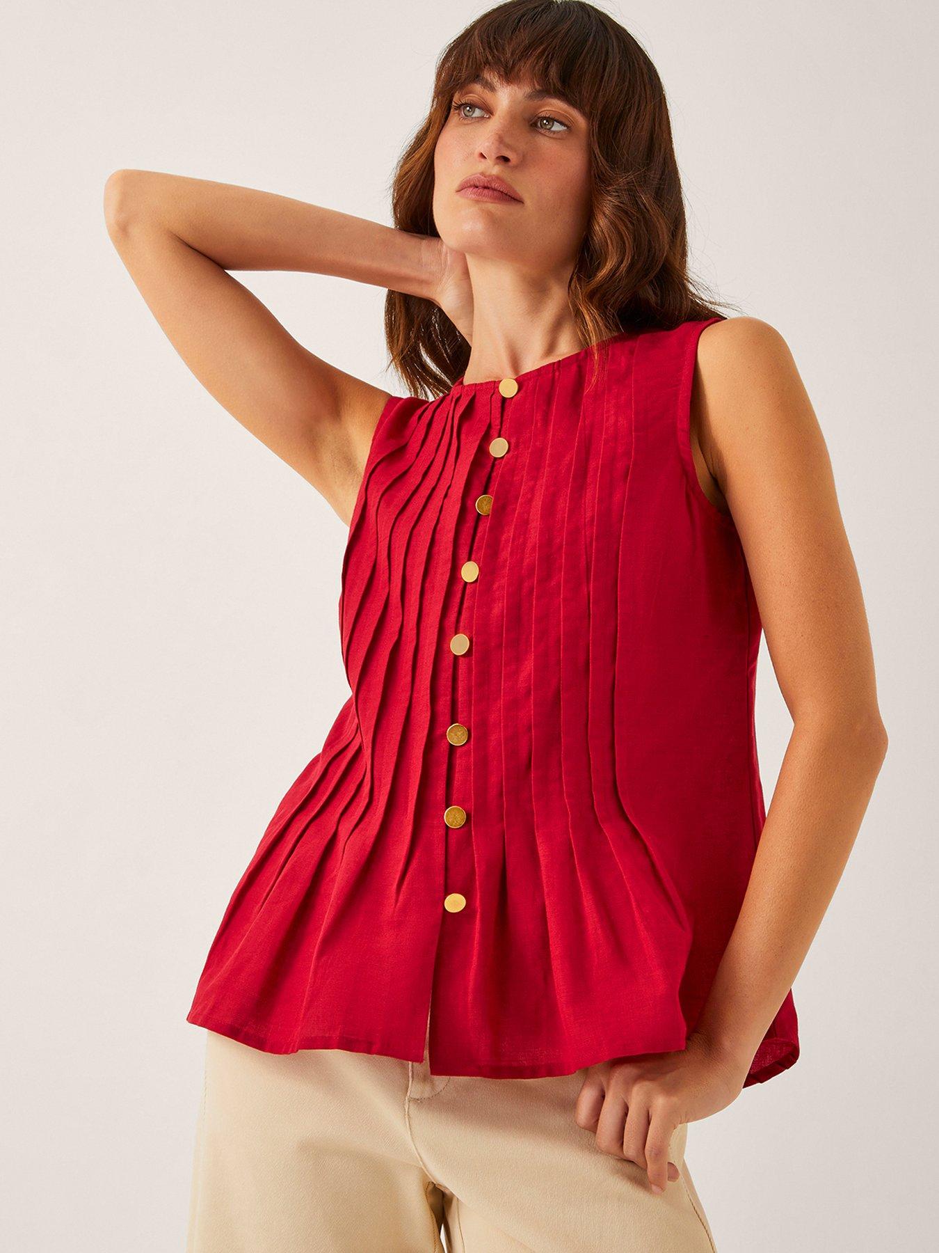 monsoon-monica-pleat-top-redfront