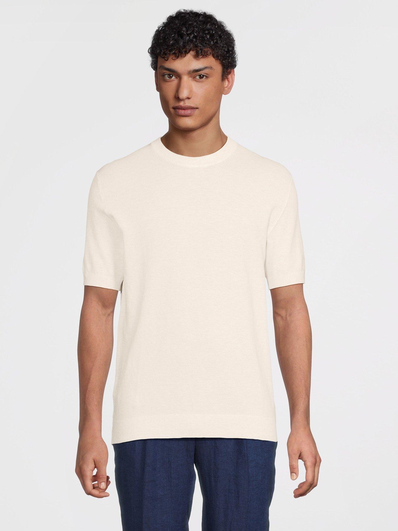 Image 1 of 5 of Mango Andrew Knitted T-Shirt - Light Beige