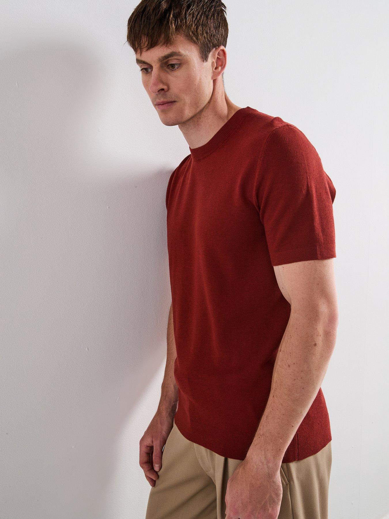 Image 1 of 6 of Mango Andrew Knitted T-Shirt - Orange