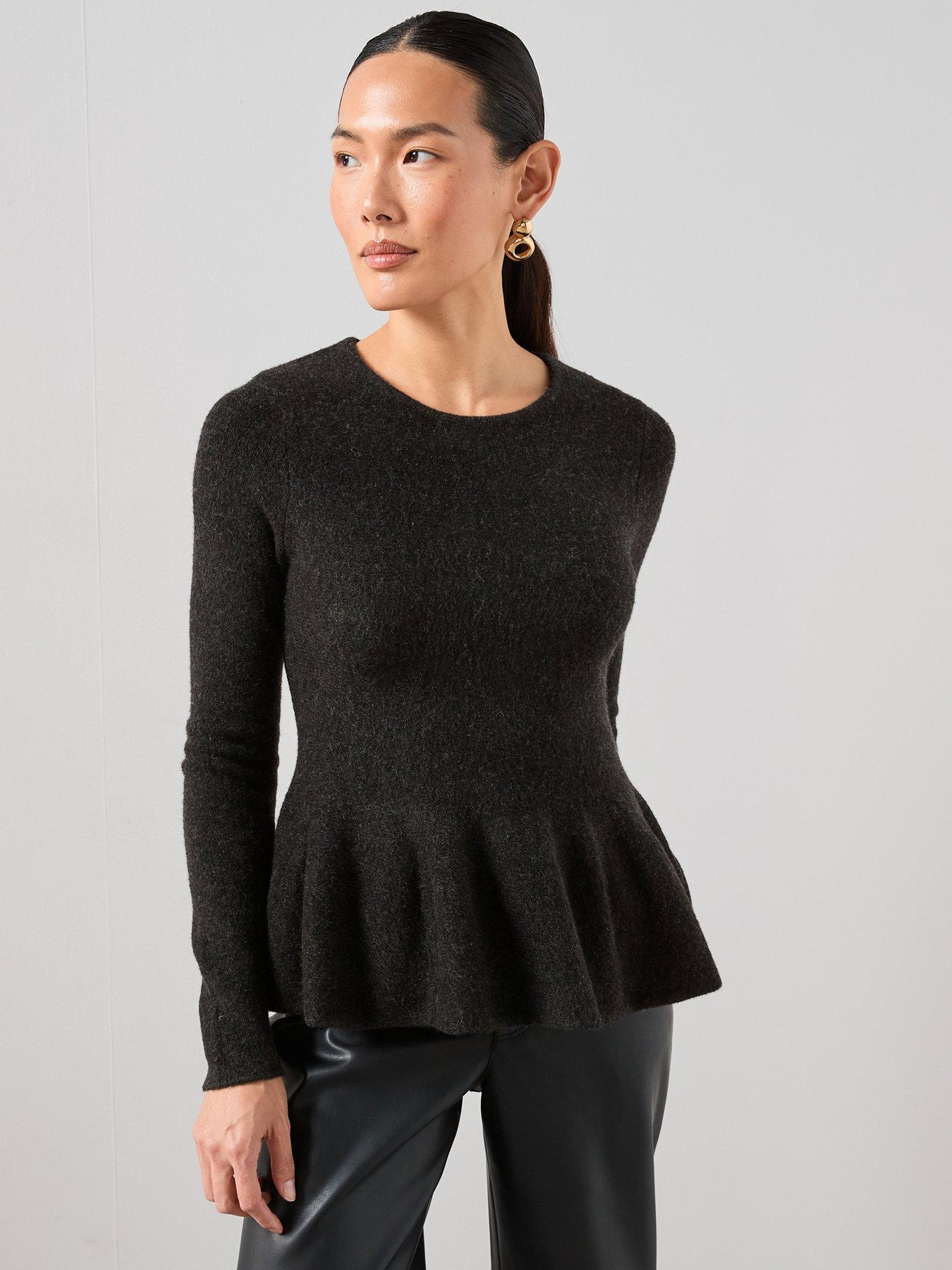 The Very Collection Crew Neck Peplum Jumper With Wool - Black