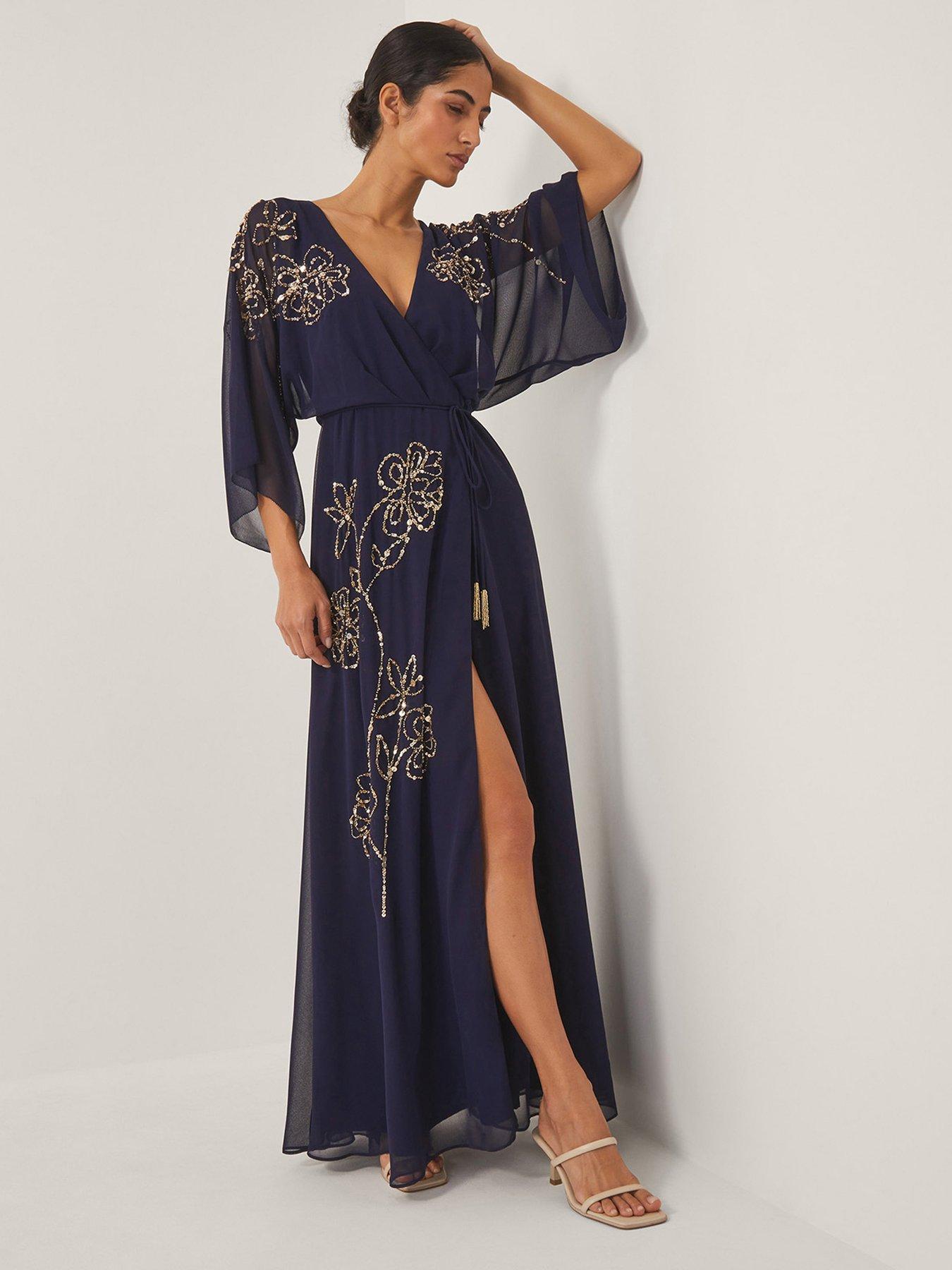 Image 1 of 5 of Monsoon Skyla Wrap Dress - Navy