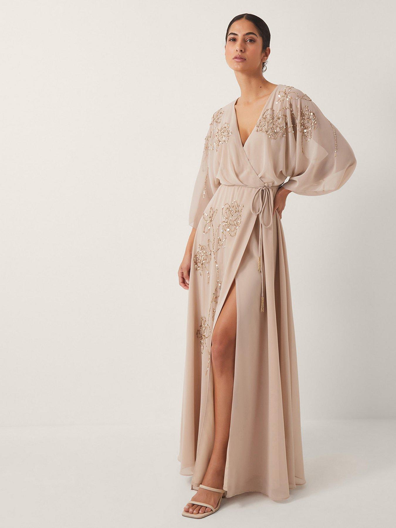 Image 1 of 5 of Monsoon Skyla Wrap Dress - Nude