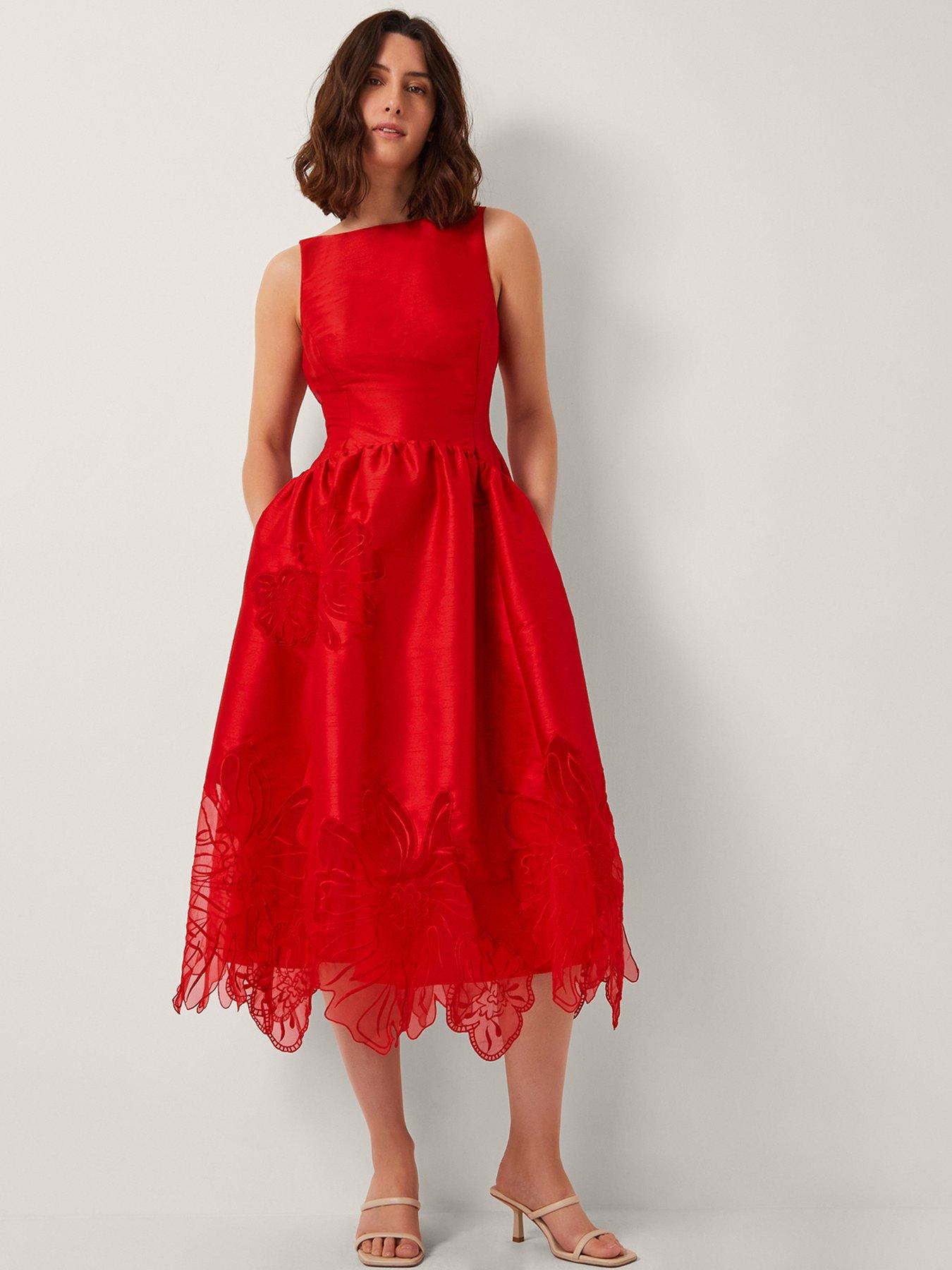 Image 1 of 6 of Monsoon Frida Cutwork Dress - Red
