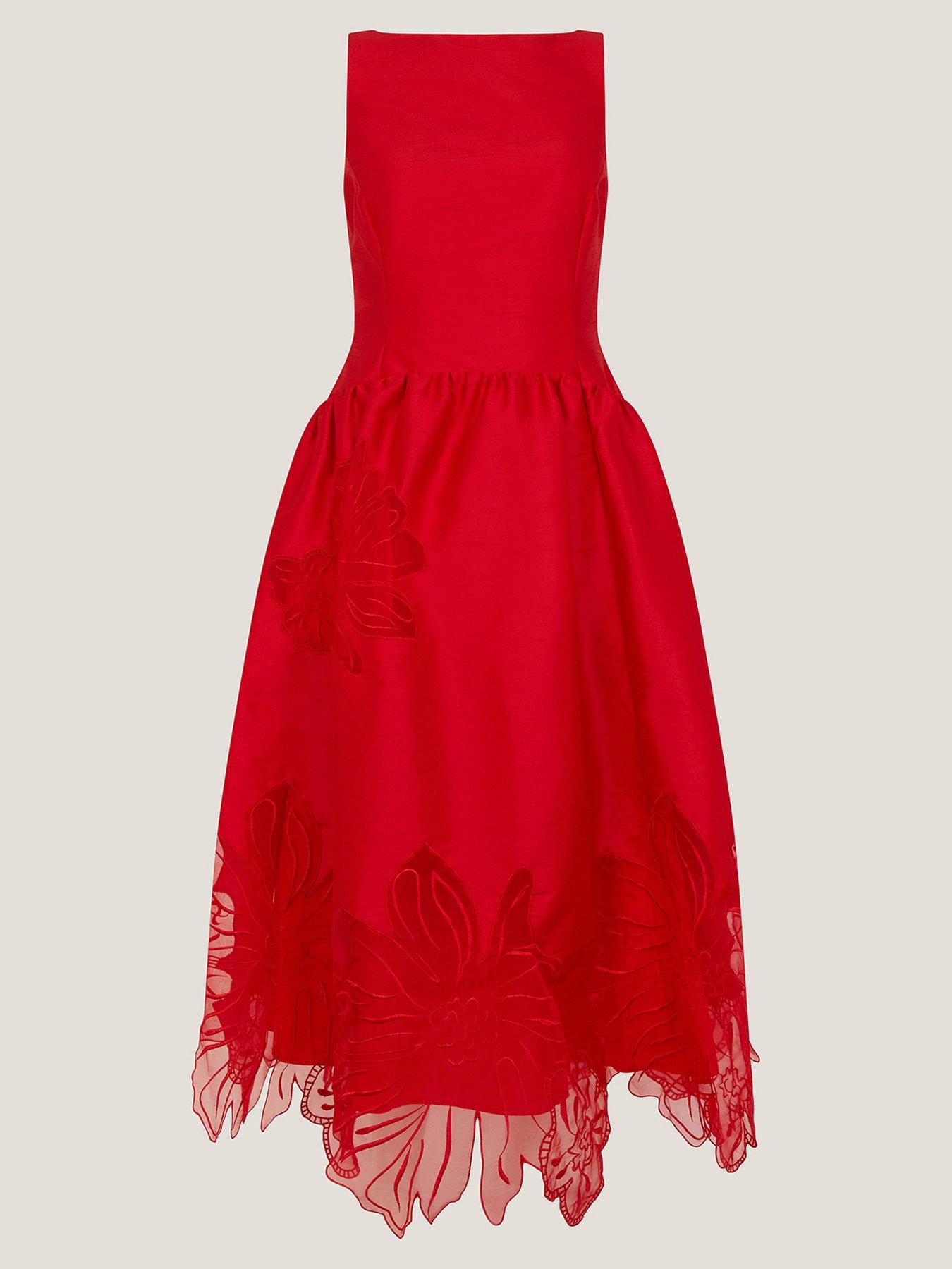 Image 3 of 6 of Monsoon Frida Cutwork Dress - Red