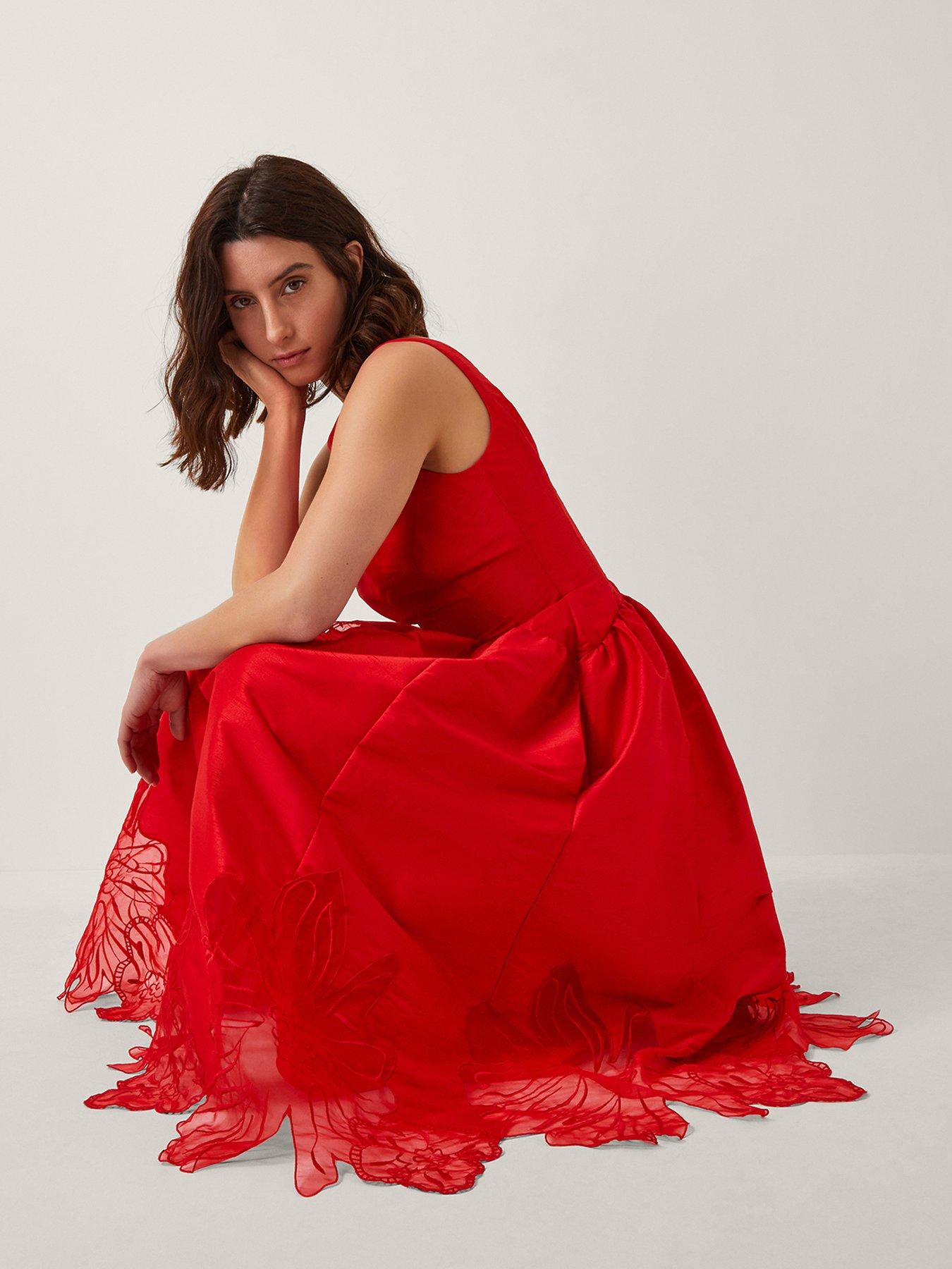 Image 4 of 6 of Monsoon Frida Cutwork Dress - Red