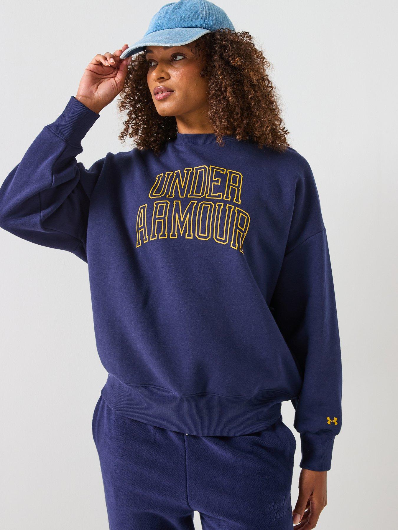 UNDER ARMOUR Womens Training Rival Fleece Oversized Varsity Crew Sweat - Navy