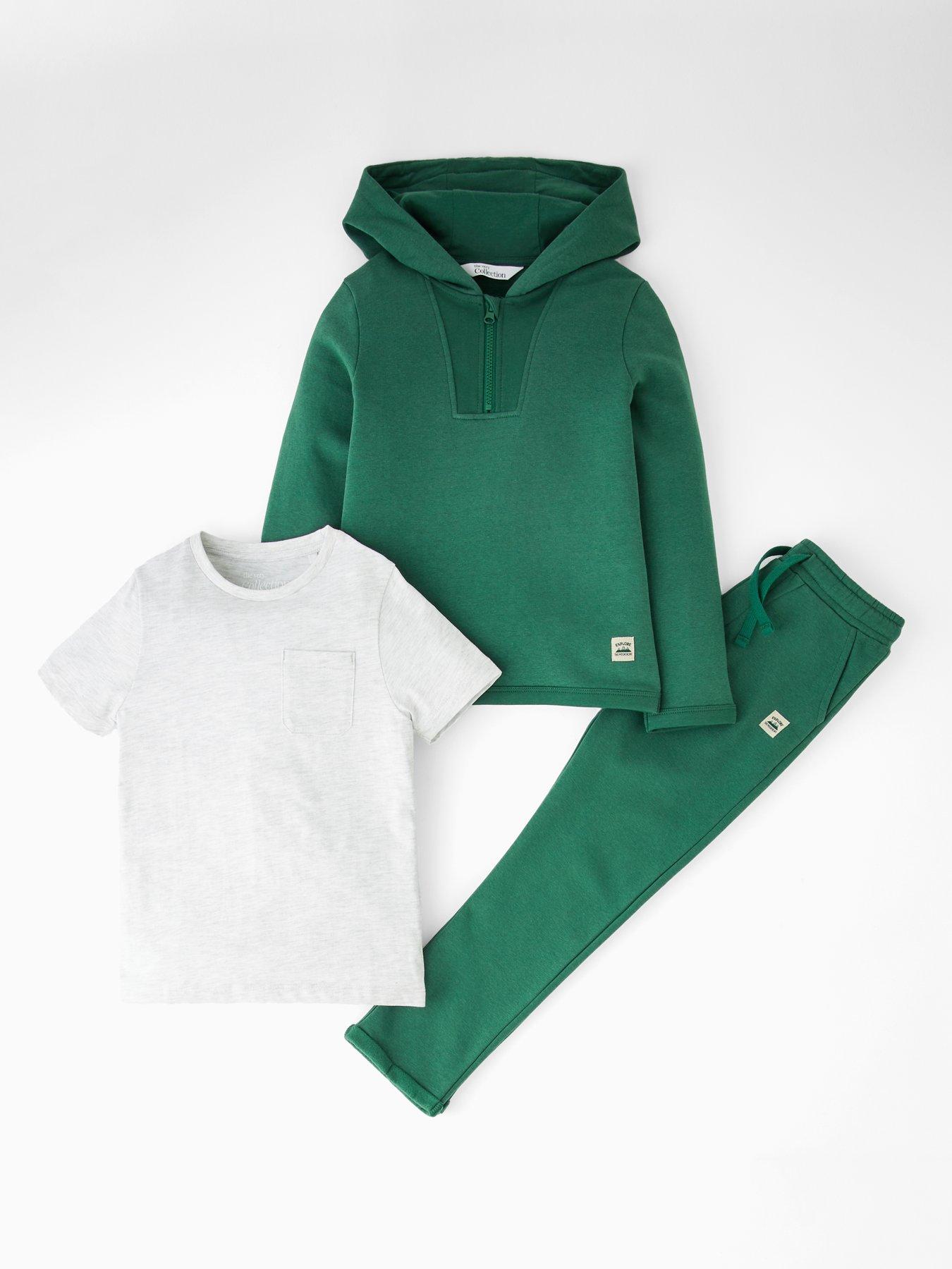 Image 6 of 6 of The Very Collection Boys 3 Piece Soft Hoodie Joggers And T-shirt Set - Green