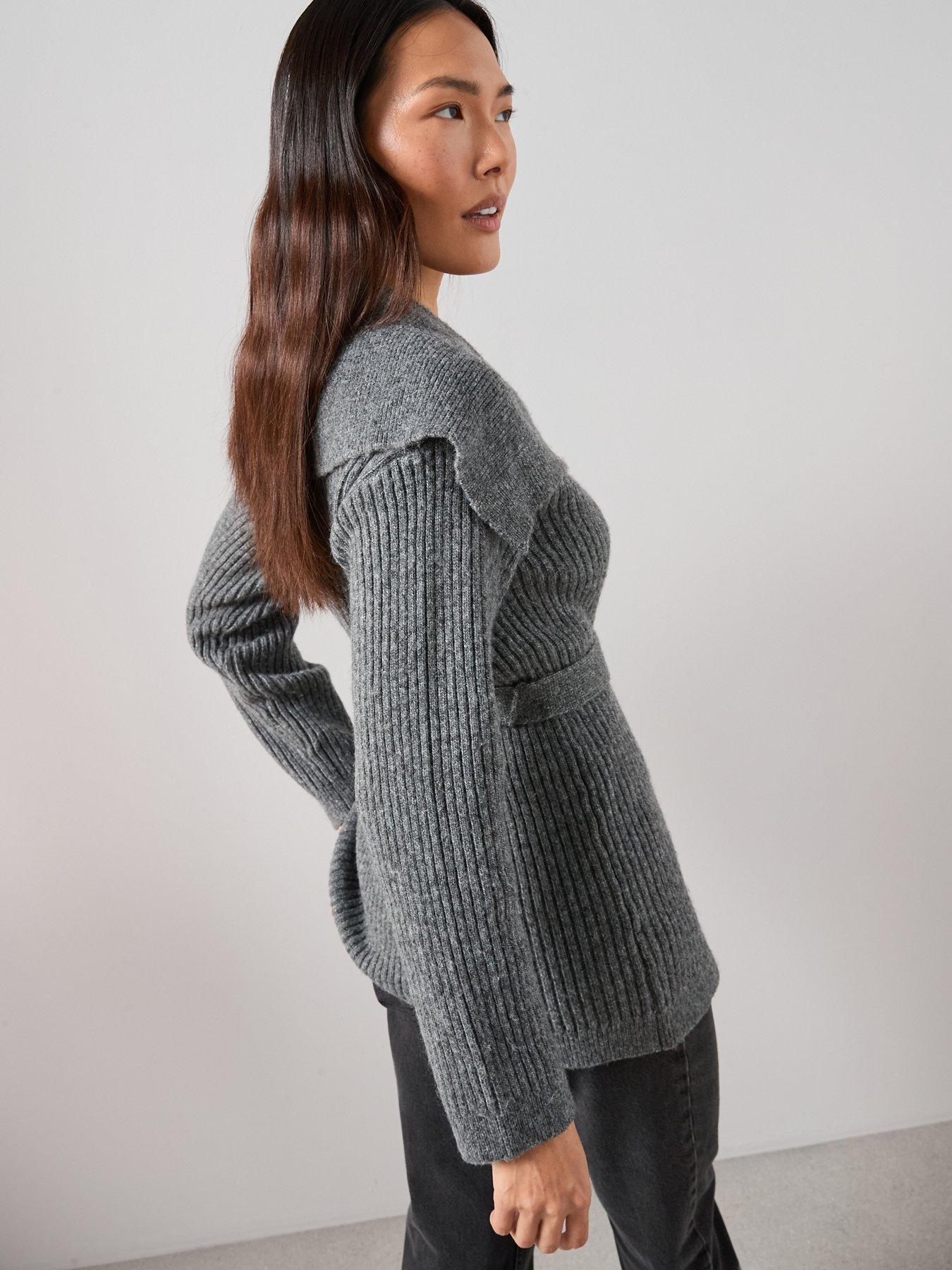 the-very-collection-oversized-collar-belted-longline-cardigan-greydetail
