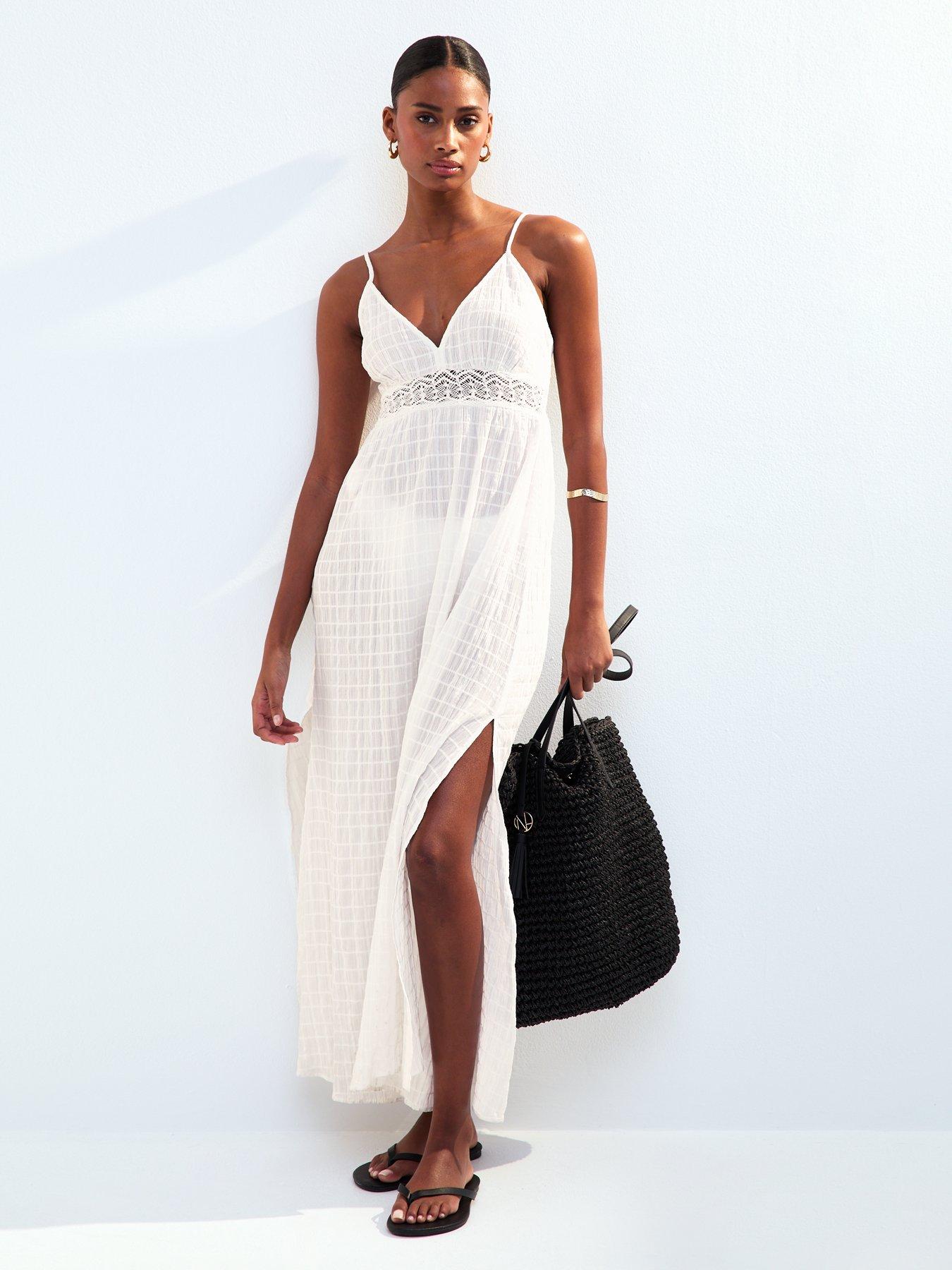 Image 1 of 5 of New Look White Lace Insert Maxi Dress